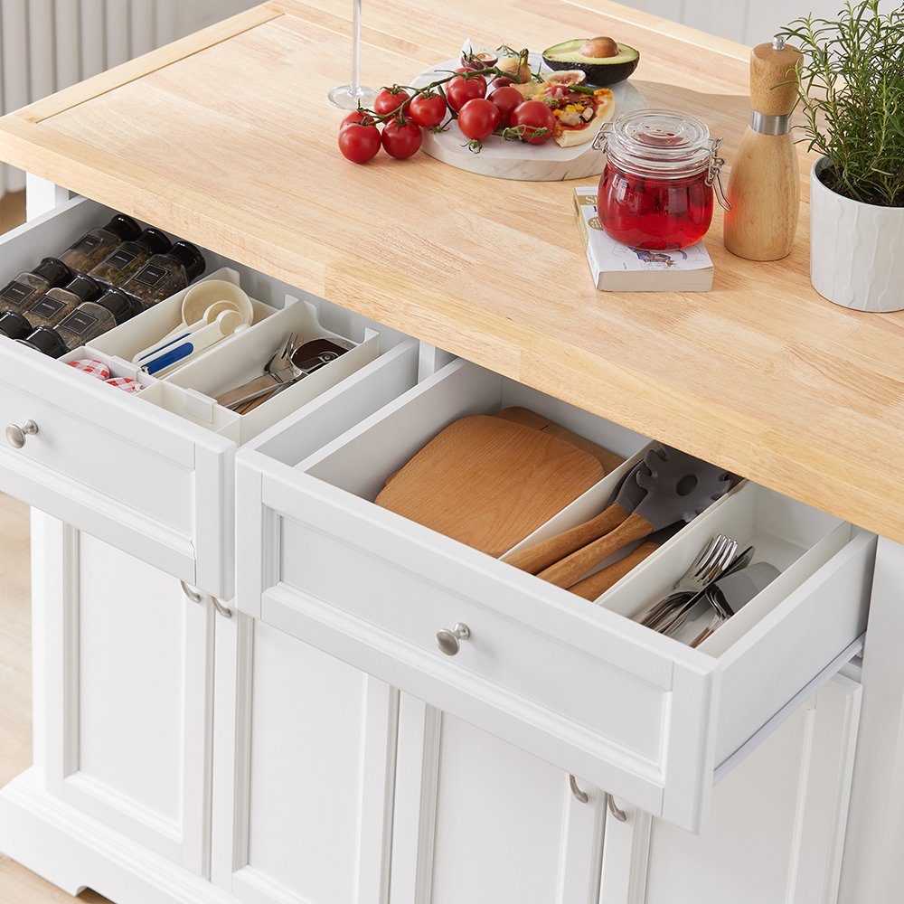 Edelstahlarbeitsplatte Küchenschrank SoBuy Kücheninsel Küchenwagen erweiterbarer FKW71, mit weiß