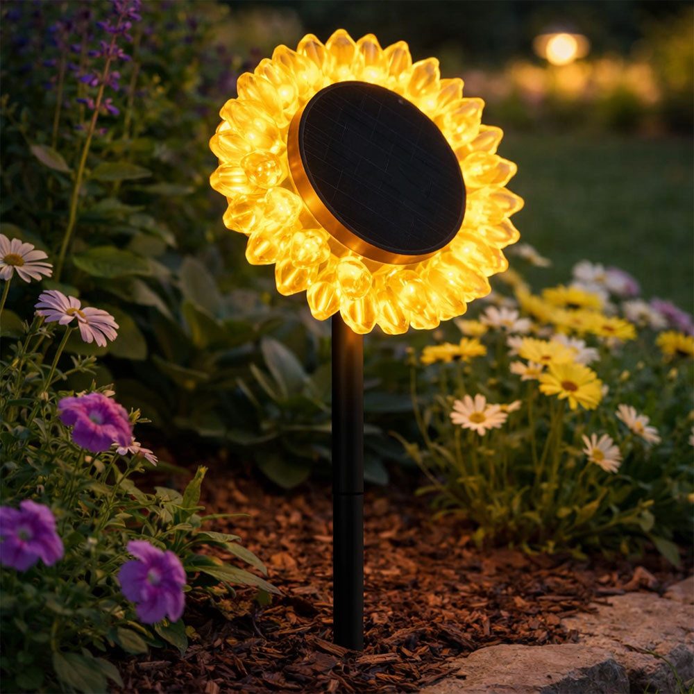 GLOBO LIGHTING LED Solarleuchte, LED-Leuchtmittel fest verbaut, Warmweiß, Solarleuchte Stecklampe Sonnenblume Hofleuchte Deko schwarz gelb LED H