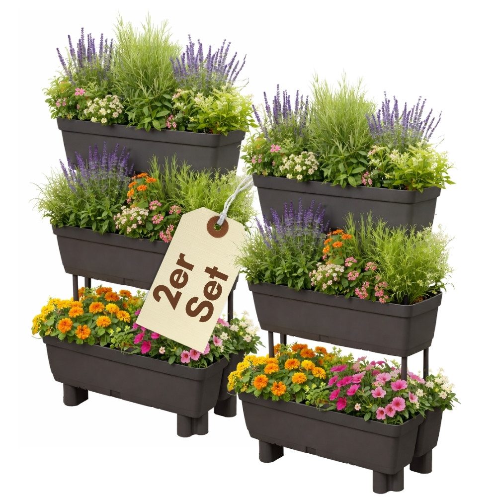 GarPet Blumenkasten 2er Set Pflanzkübel mit Sichtschutz Vertikalbeet Blumenkasten Balkon