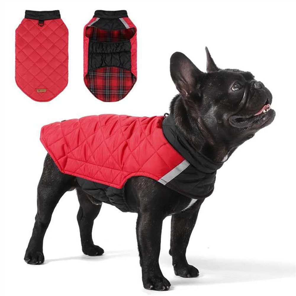 Ledander Hundejacke Wendbare Winterjacke für Hunde, kariertes Design,wasserdicht, warme Kleidung für kaltes Wetter, Winter mit Reflektoren inkl.