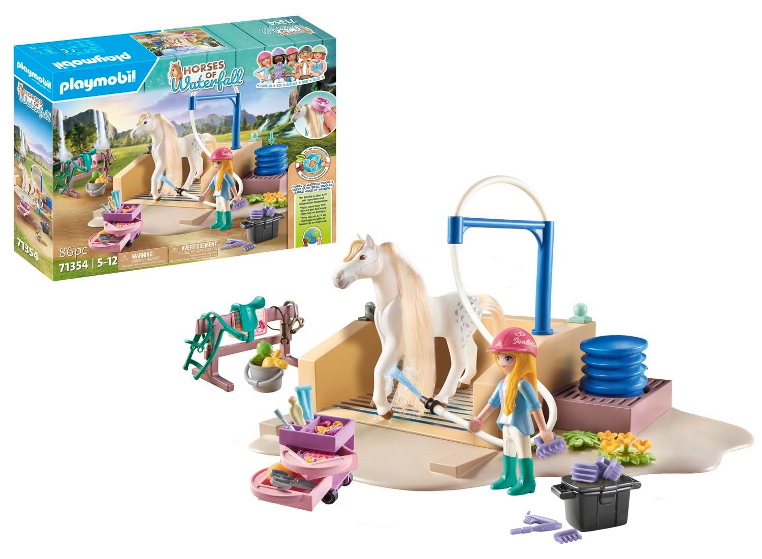 Playmobil® Spielwelt Isabella & Lioness mit Waschplatz 71354, (86-tlg), PLAYMOBIL Horses of Waterfall Spielset