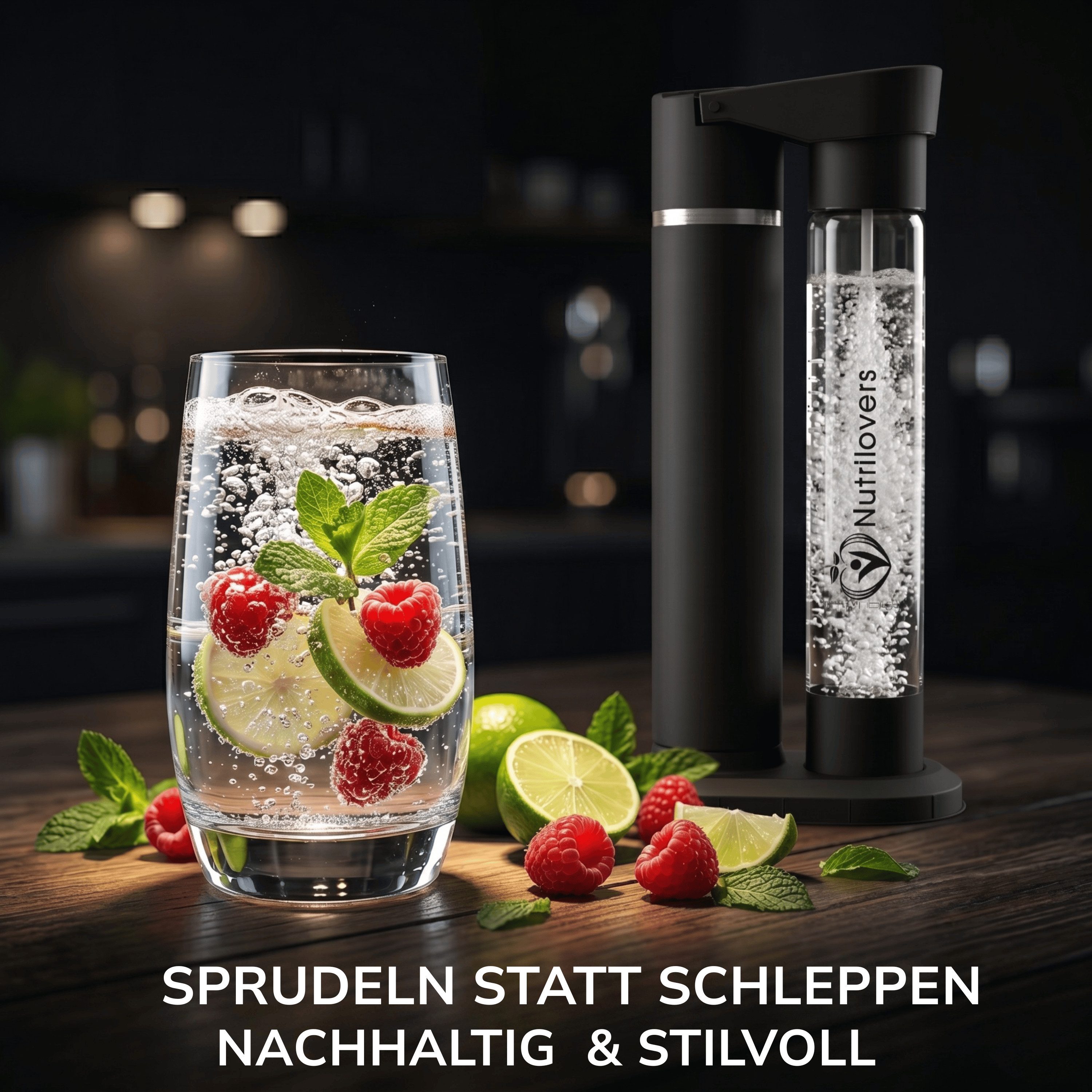 Nutrilovers Wassersprudler NUTRI-STREAM Wassersprudler C02 Edelstahl Schwarz, patentiertes System, Wassersprudler mit patentiertem Luftbefüllungssystem – Bild 4 von 5