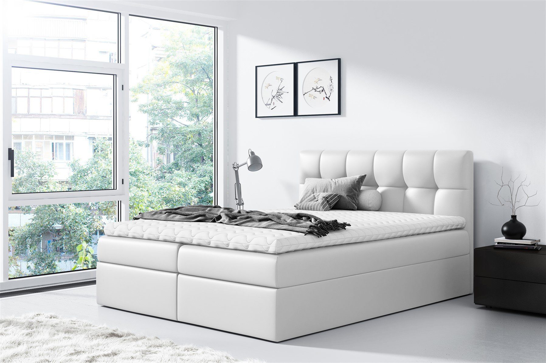 Fun Möbel Boxbett Schlafzimmerbett CARMEN in Kunstleder Weiss (inkl. Bettkasten, 1-St., inkl. Kaltschaumtopper)