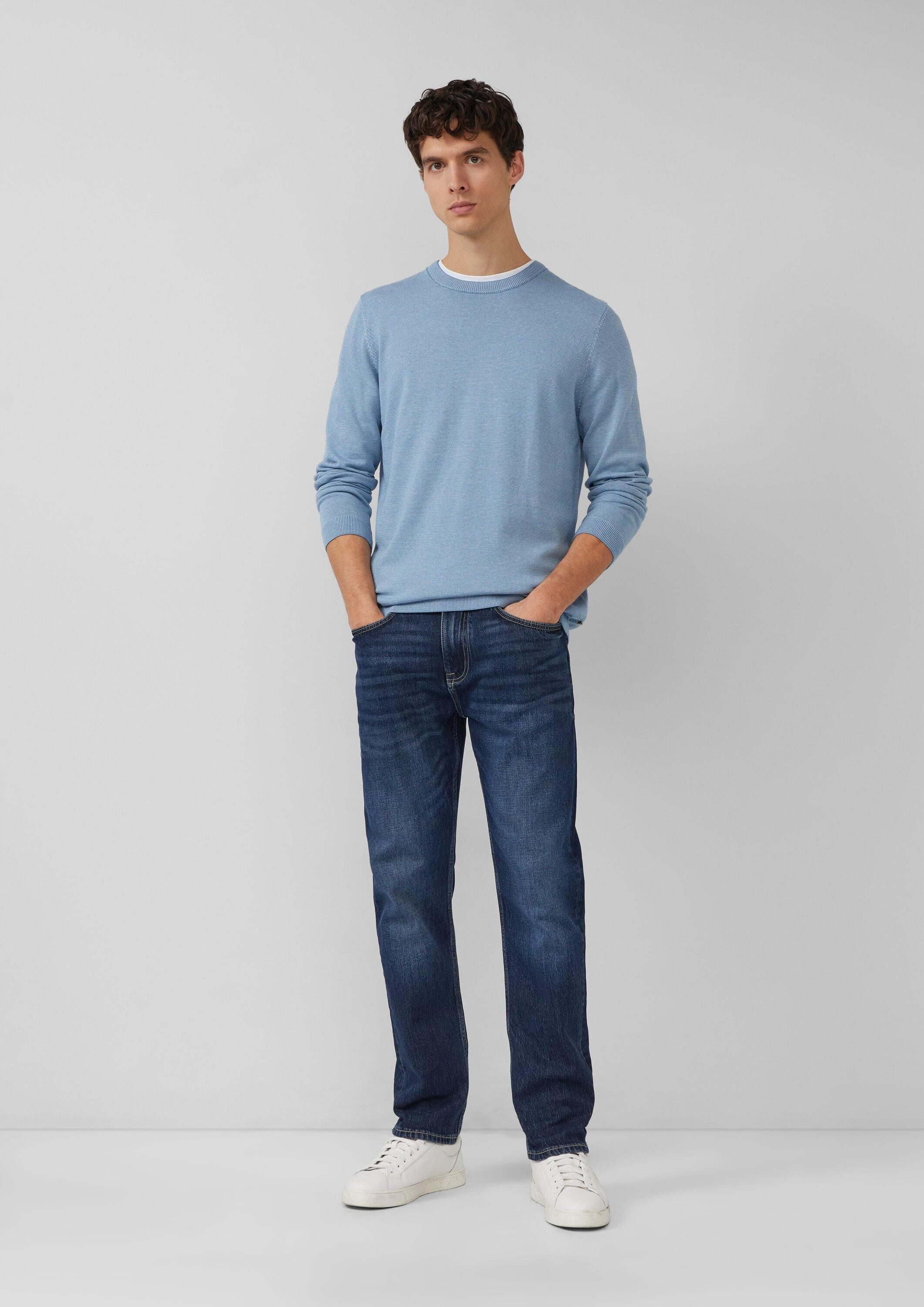 s.Oliver Sweatshirt Strickpullover Fein gestreifter Pullover mit Crew Neck und abgesetzten Bündchen