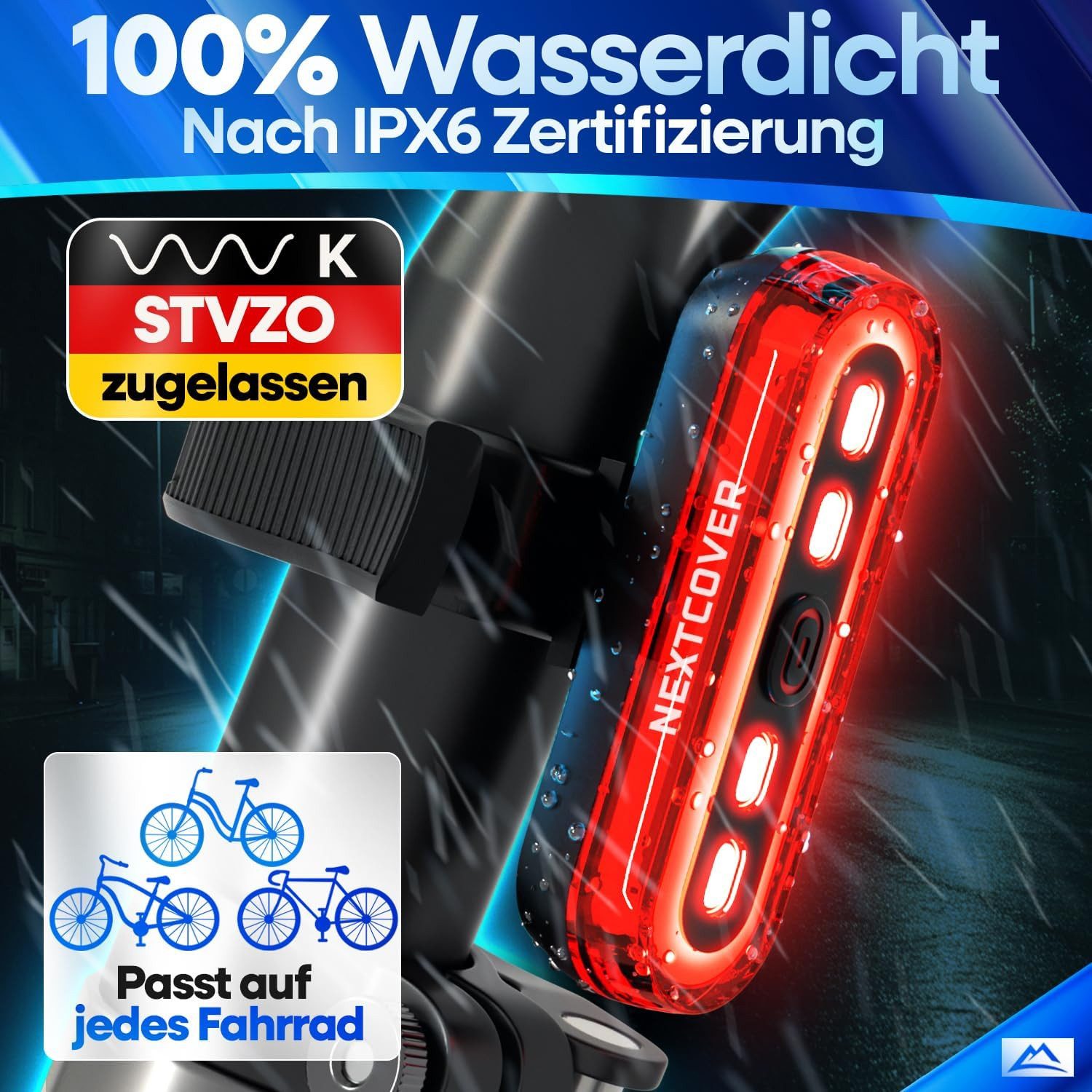Nextcover Fahrrad-Rücklicht NEXTCOVER® BrakePro Fahrradrücklicht mit VisionLux LEDs und Bremslicht