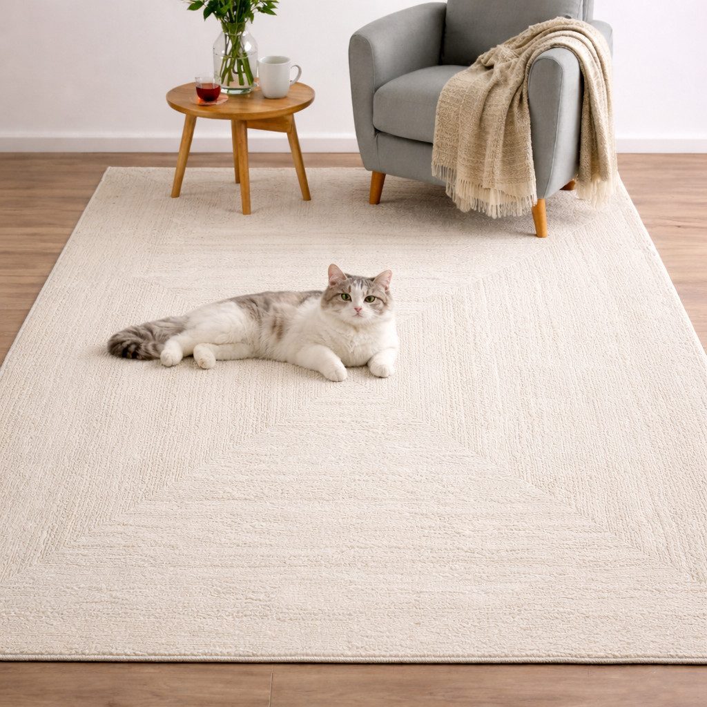 Vimoda Teppich Wohnzimmer neues premium Designteppich modern, Rechteckig, Höhe: 11 mm, Teppich Wohnzimmer 3D effekt Boho Einfarbig hoch-tief Bordüre