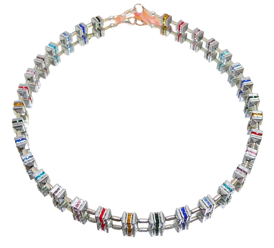 traumschmuck Collier 065c Collier Hämatit, Metallstifte, silberfarben, Strass, multicolor (inkl Schmuckbox), handgefertigt, Made in Germany