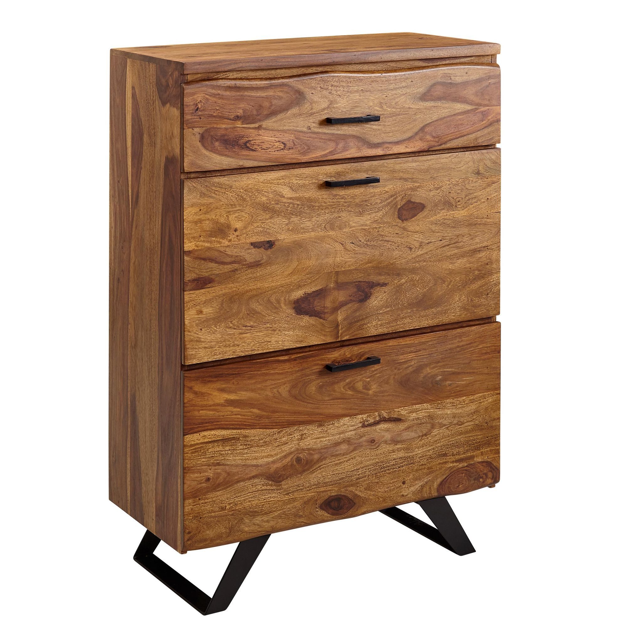 furnicato Kommode Massivholz, Walnuss Finish 80x120x41,5 cm Braun (1 St), Handgefertigtes Highboard mit 3 Schubladen und viel Stauraum