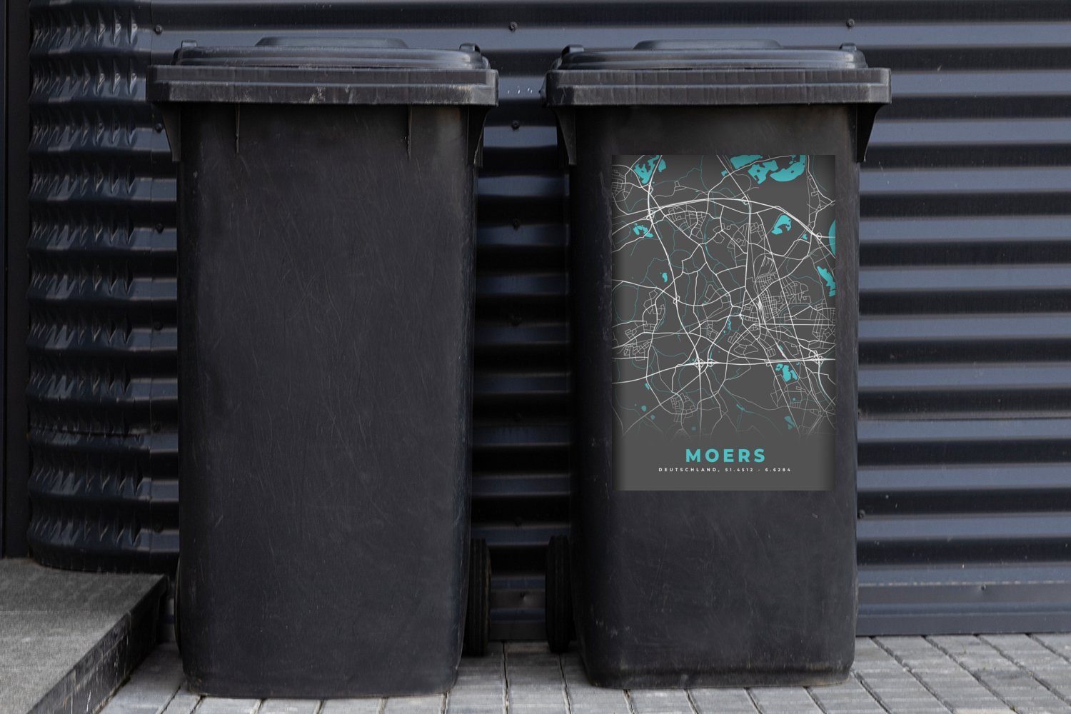 Container, MuchoWow Mülleimer-aufkleber, St), - Blau - Karte Sticker, Deutschland Stadtplan Abfalbehälter Mülltonne, Wandsticker (1 Moers - -