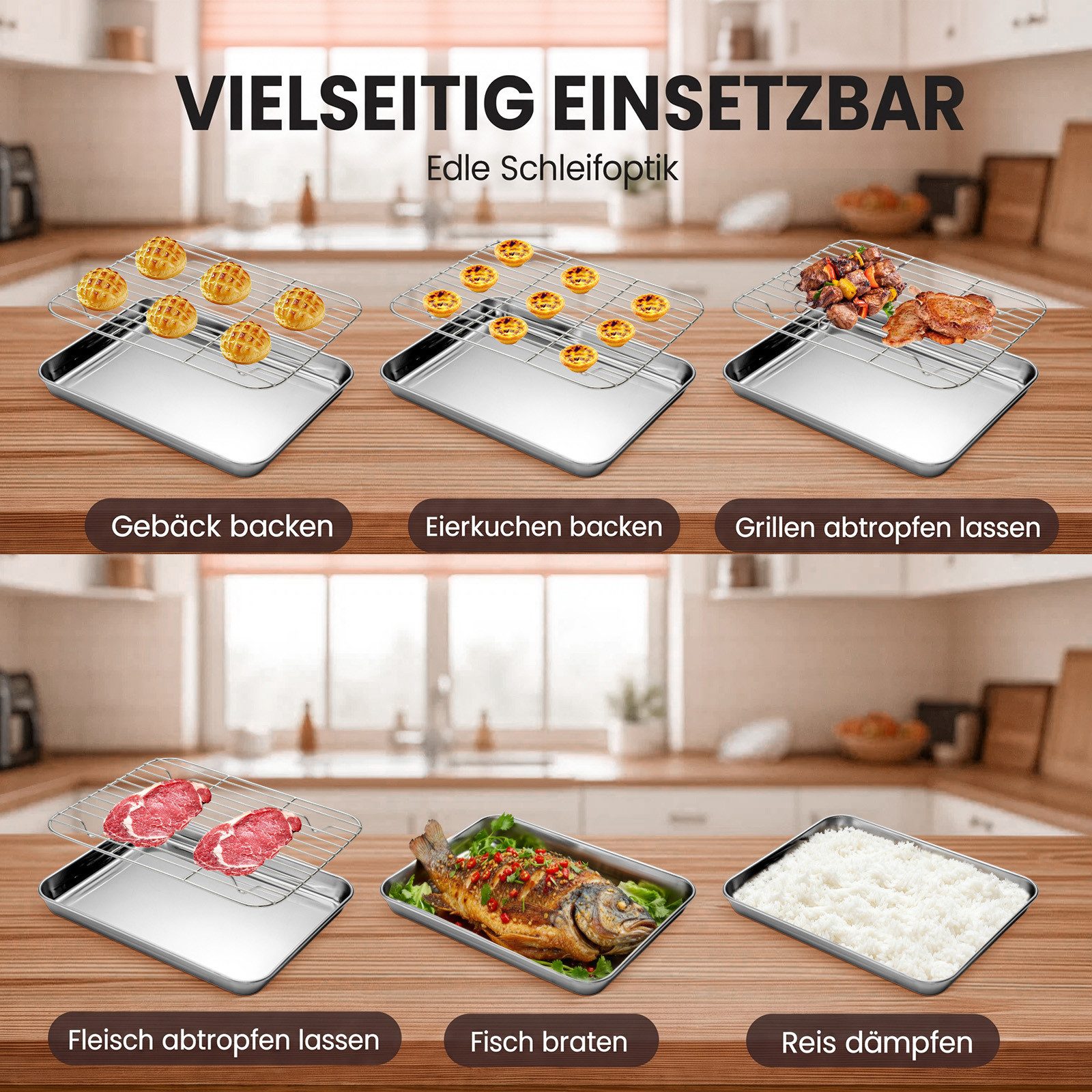 Youyijia Backblech 3er Set Edelstahl Backblech mit Rost Backofenblech – Bild 3 von 5