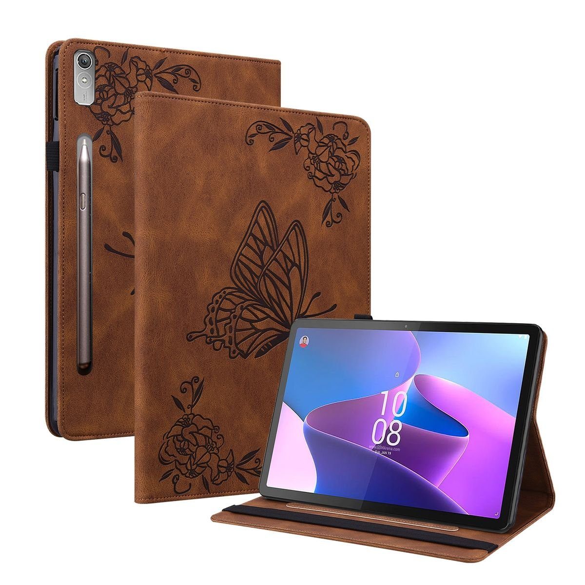 Wigento Tablet-Hülle Aufstellbare Kunstleder Tasche Schmetterling für Lenovo Tab P12 12.7