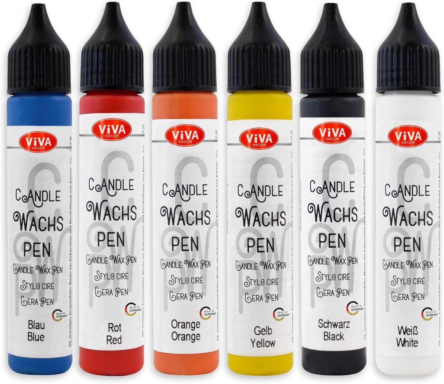 LM-Kreativ Kerzenmalfarbe Wachs Pen Set Rainbow – 6 Farben je 28 ml, Kerzenstifte-Set, deckend, mischbar, feine Spitze