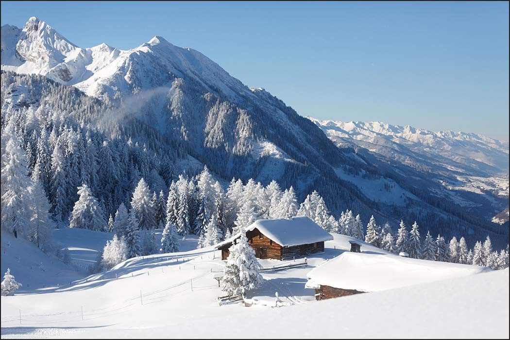 Muralo Fototapete Landschaft – Fototapete Wandtapete Vlies Wanddeko Wohnzimmer, bedruckt, Winter – Bergen, 90 x 60 cm, Vinyl glatt