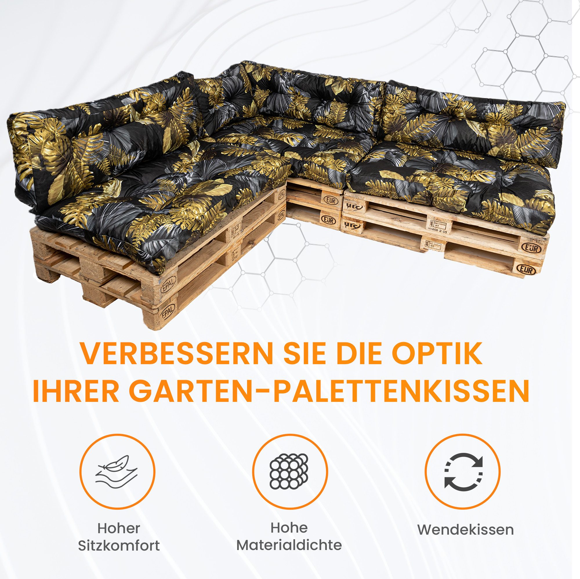 TexDeko Palettenkissen TexDeko Garden 2-TLG Palettenkissen-Set wasserabweisend gesteppt, 1x Palettenkissen (Sitzkissen) + 1x Rückenkissen, Premium Qualität