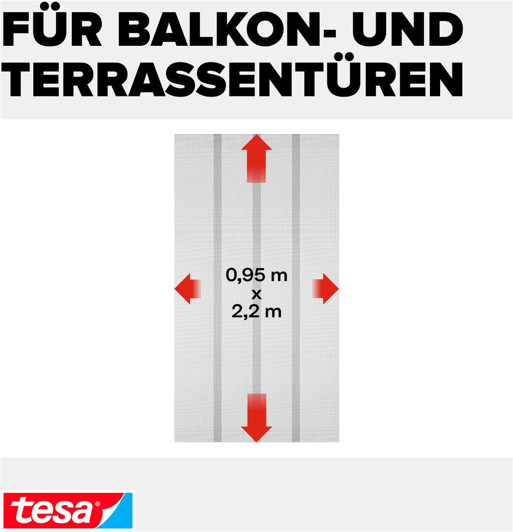 tesa Insektenschutz-Tür Insect Stop Standard Fliegengitter für Türen - 0.95 m : 2.2 m, (Packung, 1-St., Fliegennetz, Klettband), Lamellentür für Balkon & Terrasse