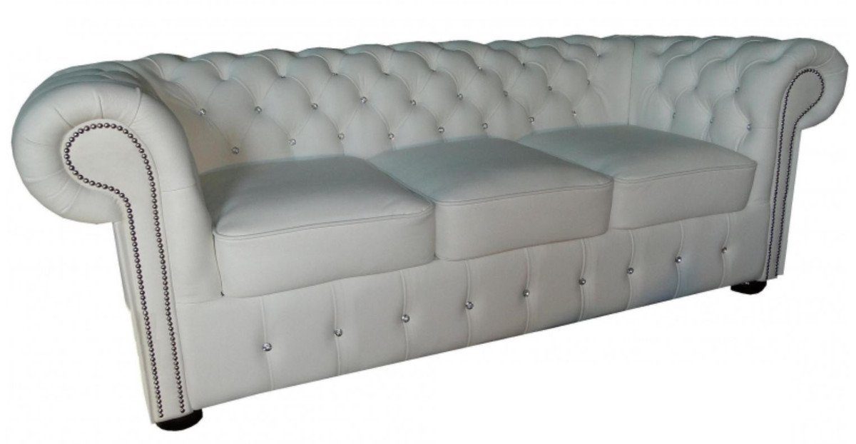 cm Glitzersteinen mit Sofa 200 Casa 3er Möbel Luxus in H. x Chesterfield-Sofa Chesterfield Padrino - x Echtleder 90 78 weiß