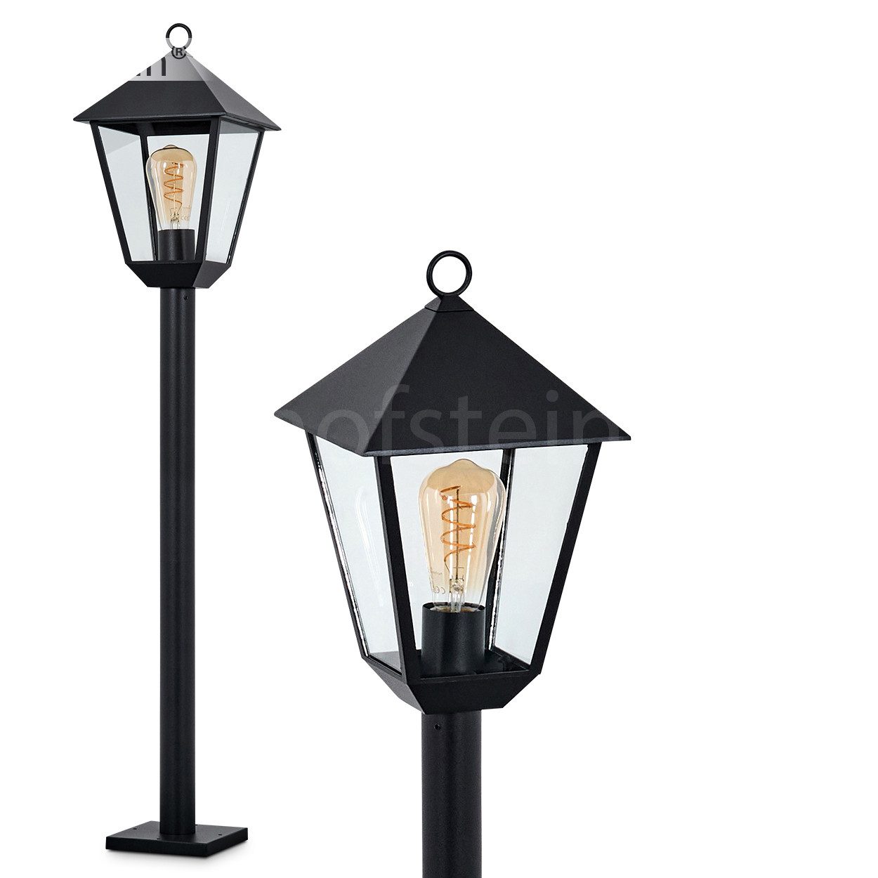 hofstein Pollerleuchte Wegeleuchte aus Metall/Glas in Schwarz/Klar, ohne Leuchtmittel, antike Außenleuchte, Gartenlampe, Gartenbeleuchtung IP44, 1 x E27