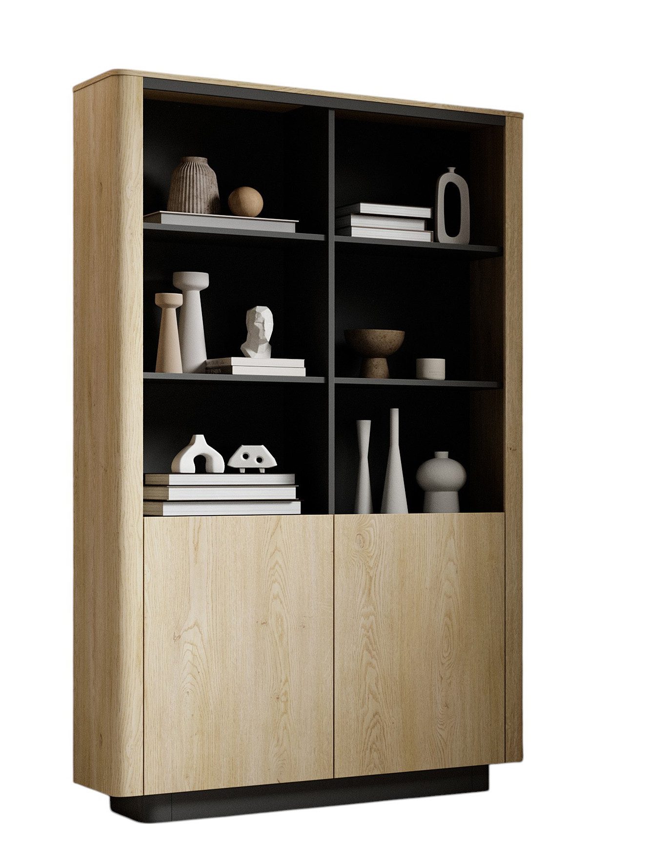 Compleo Bücherregal Stil Japandi, Regal modern, Regal für Wohnzimmer, 2 Türen