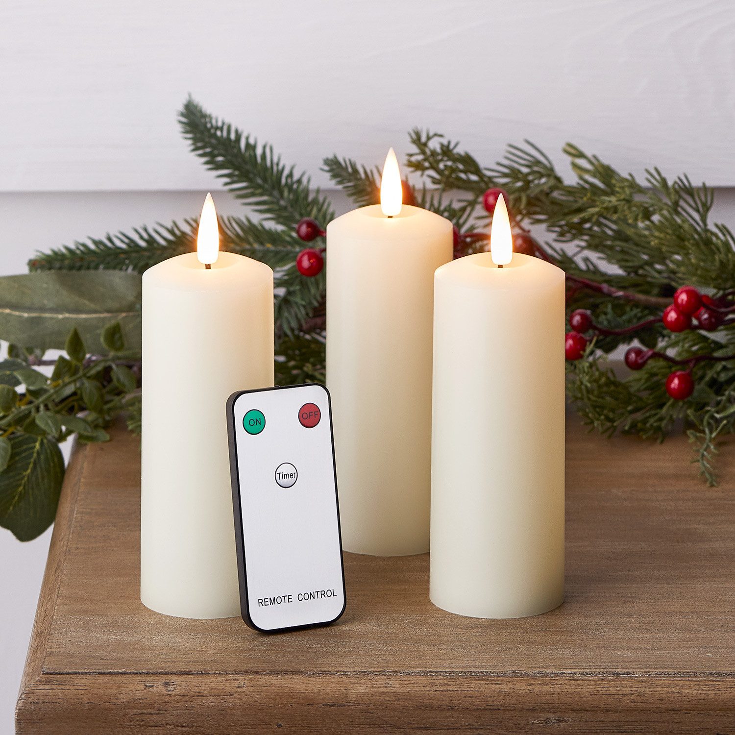 Lights4fun LED-Kerze TruGlow® LED Kerzen Echtwachs Trio schmal günstig online kaufen