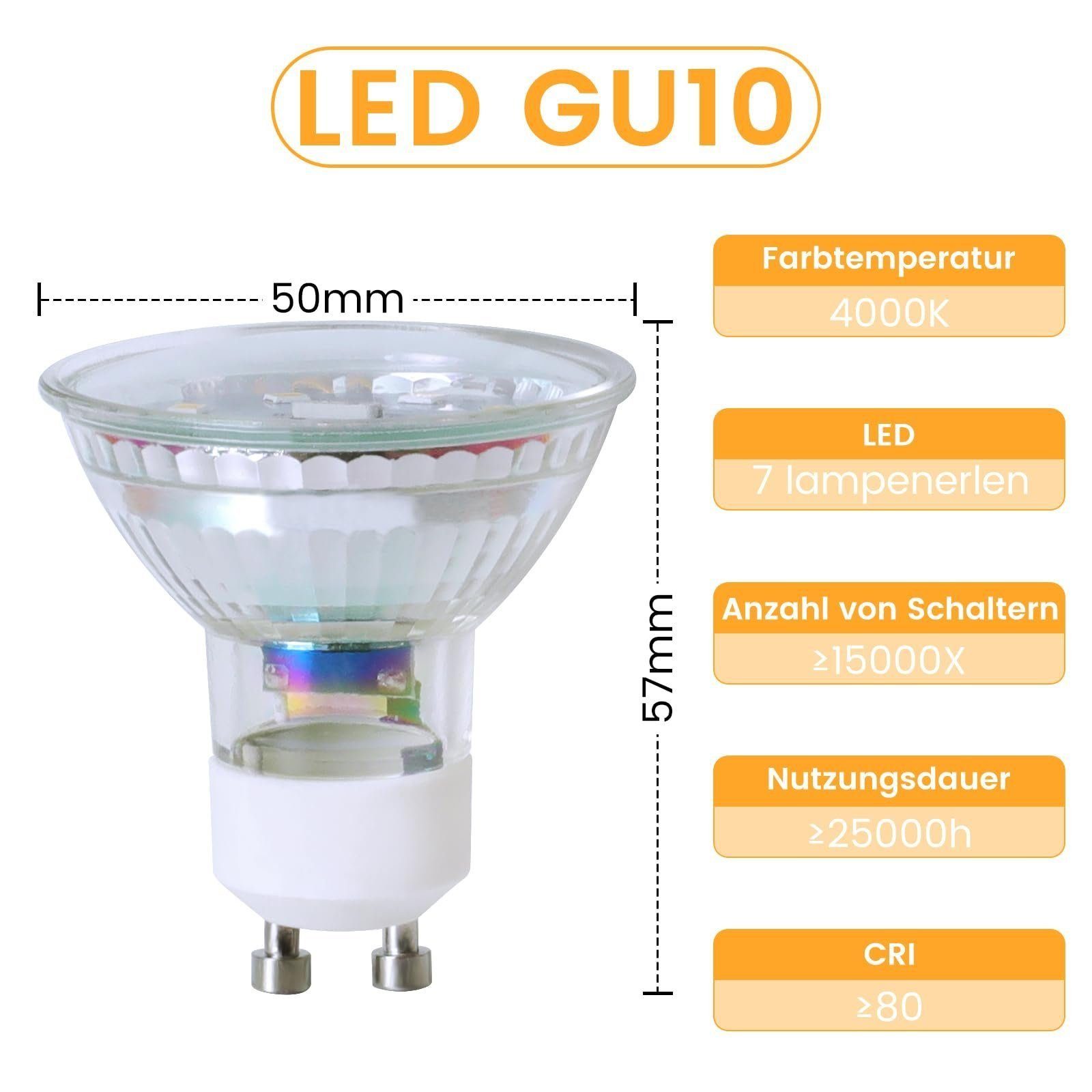Nettlife LED-Leuchtmittel nicht GU10, 6 Neutralweiß 4.8W Glühlampe Energiesparlampe St., dimmbar, Abstrahlwinkel 110° LED