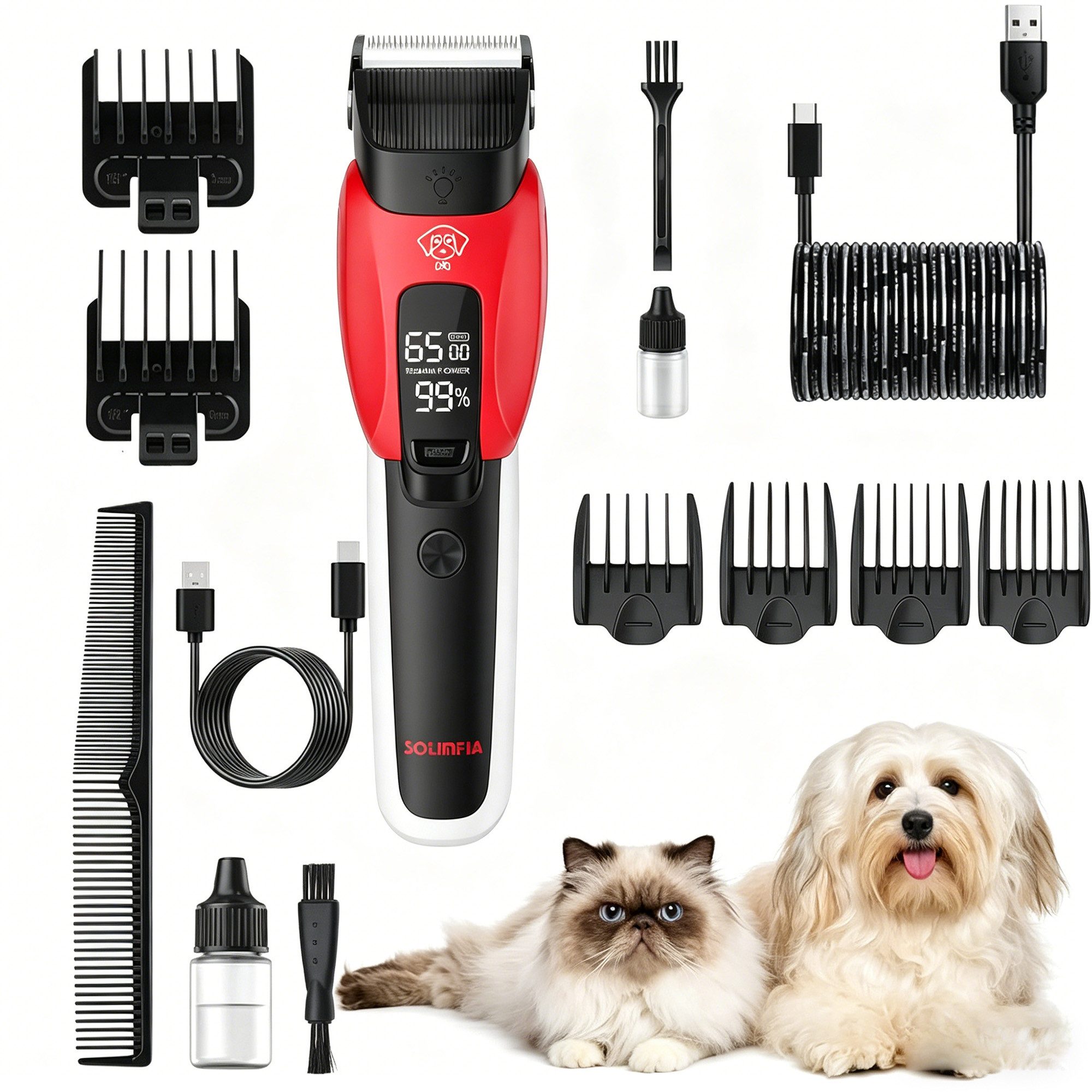 Luckice Hundeschermaschine Tierhaarschneider Set Tierhaarschneidemaschine mit Zubehör, Leise Hundeschermaschine, 1200mAh Hundetrimmer mit 3 Geschwindigkeiten, Mit Kamm ausgestattet geeignet für Hunde Katzen und Haustiere mit