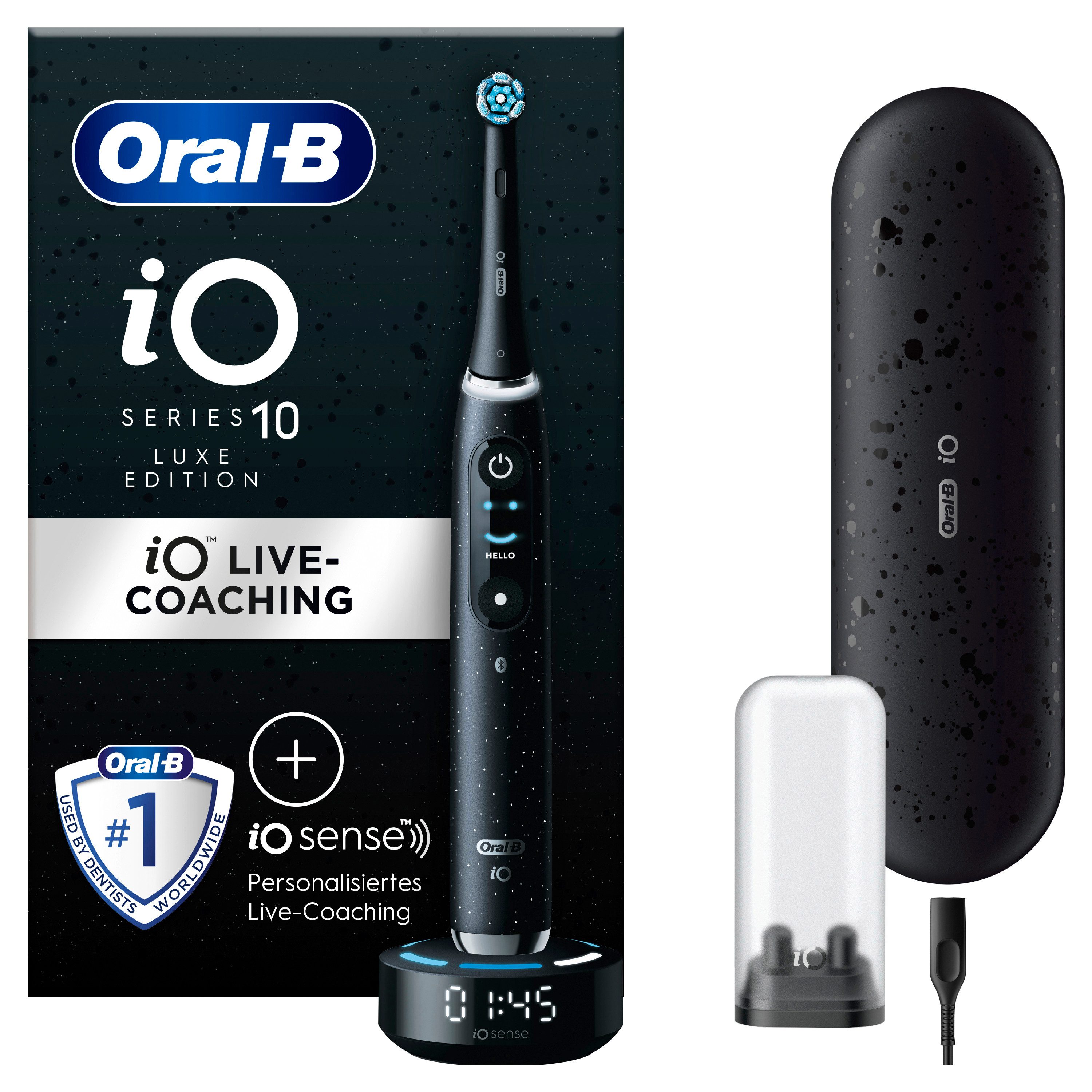 Oral-B Elektrische Zahnbürste iO 10 + Lade-Reiseetui - Cosmic Black - Luxe Edition