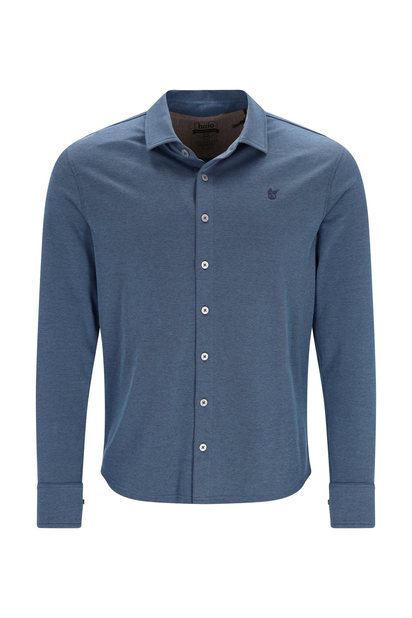 Hajo Langarm-Poloshirt Softknit-Polohemd mit Haifischkragen - durchgeknöpft