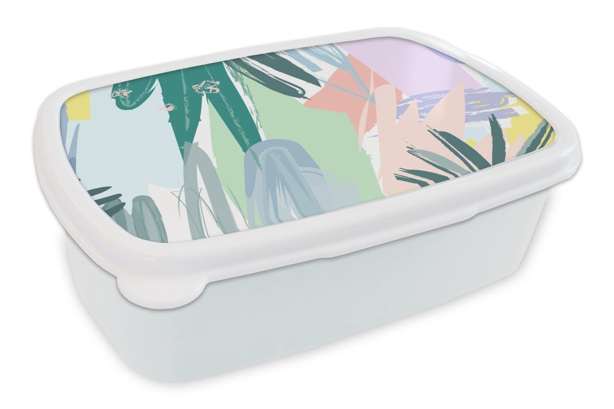 MuchoWow Lunchbox Sommer - Blatt - Fleck - Grün, Kunststoff, (2-tlg), Brotbox für Kinder und Erwachsene, Brotdose, für Jungs und Mädchen weiß