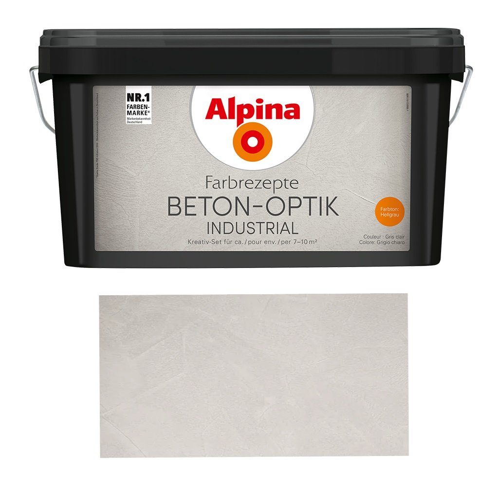 Alpina Wandfarbe Farbrezepte Beton-Optik Hellgrau. Reduzierter Preis € 39,99. Unverbindliche Preisempfehlung € 69,99