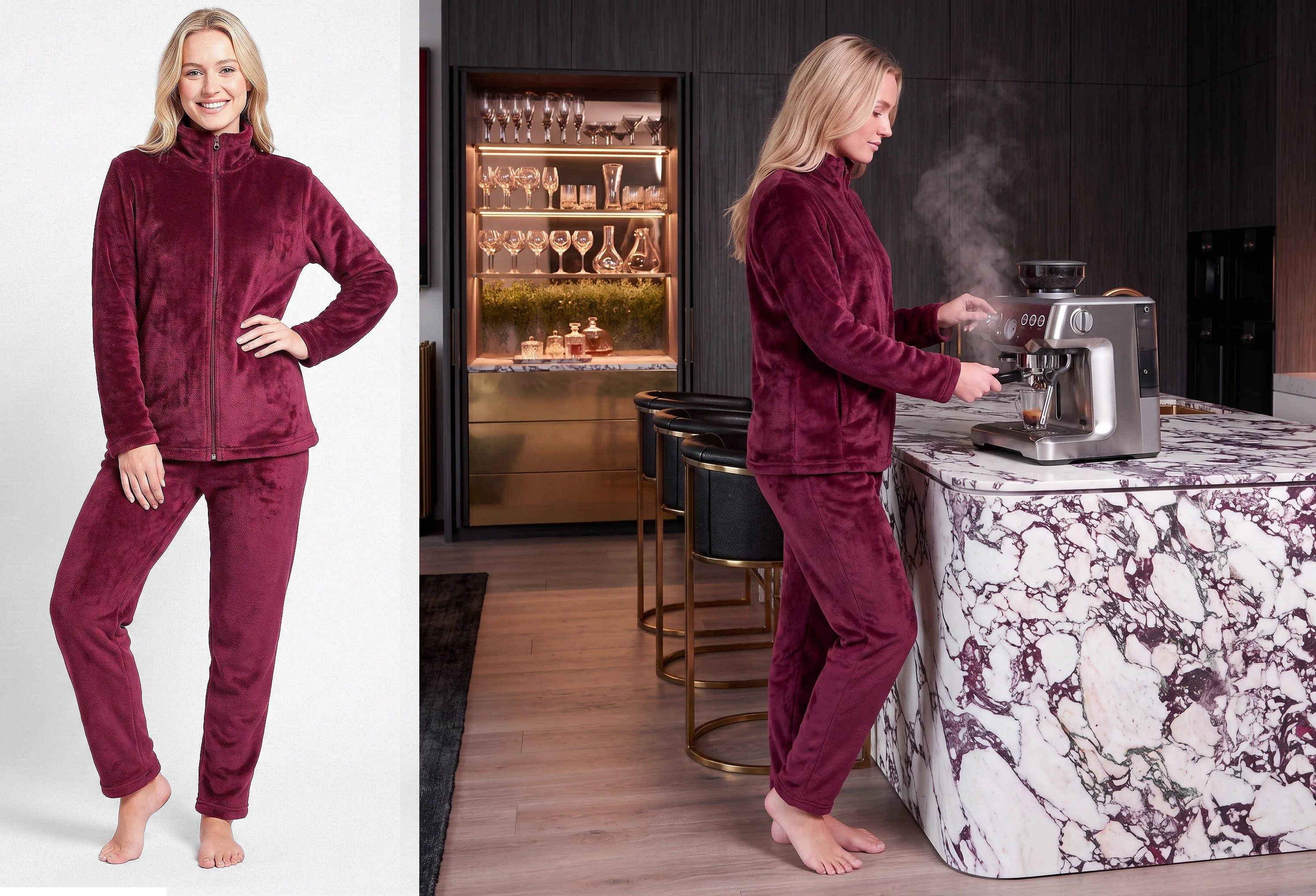Rungassi Hausanzug GAUBERT Hausanzug Damen 2-teilig, Coral-Fleece, mit Reißverschluss