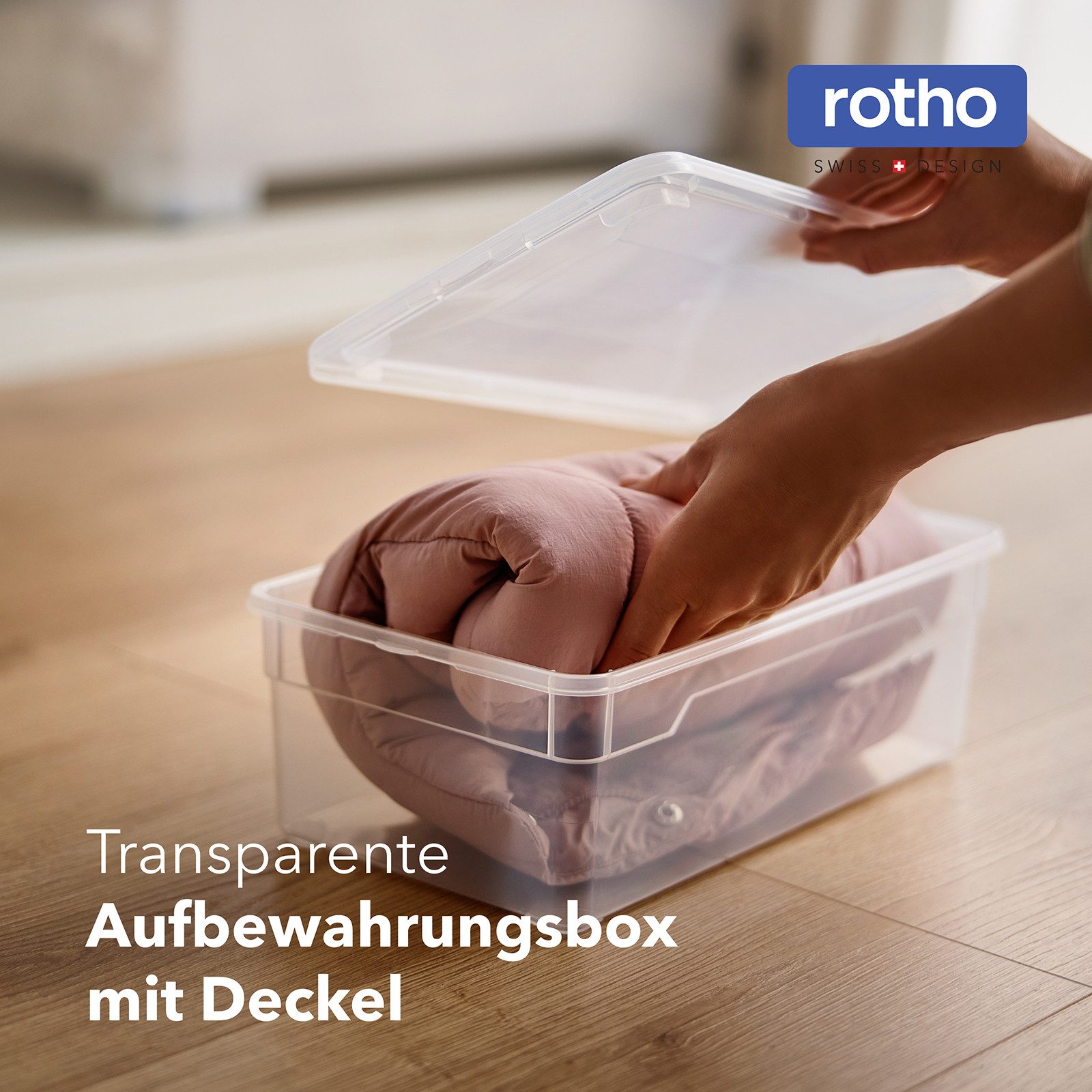 ROTHO Stapelbox 5L Kiste mit Deckel, modular für Schrank & Regal (12er-Set, 12 St., Stapelboxset), Platzsparend stapelbar, Inhalt sofort sichtbar