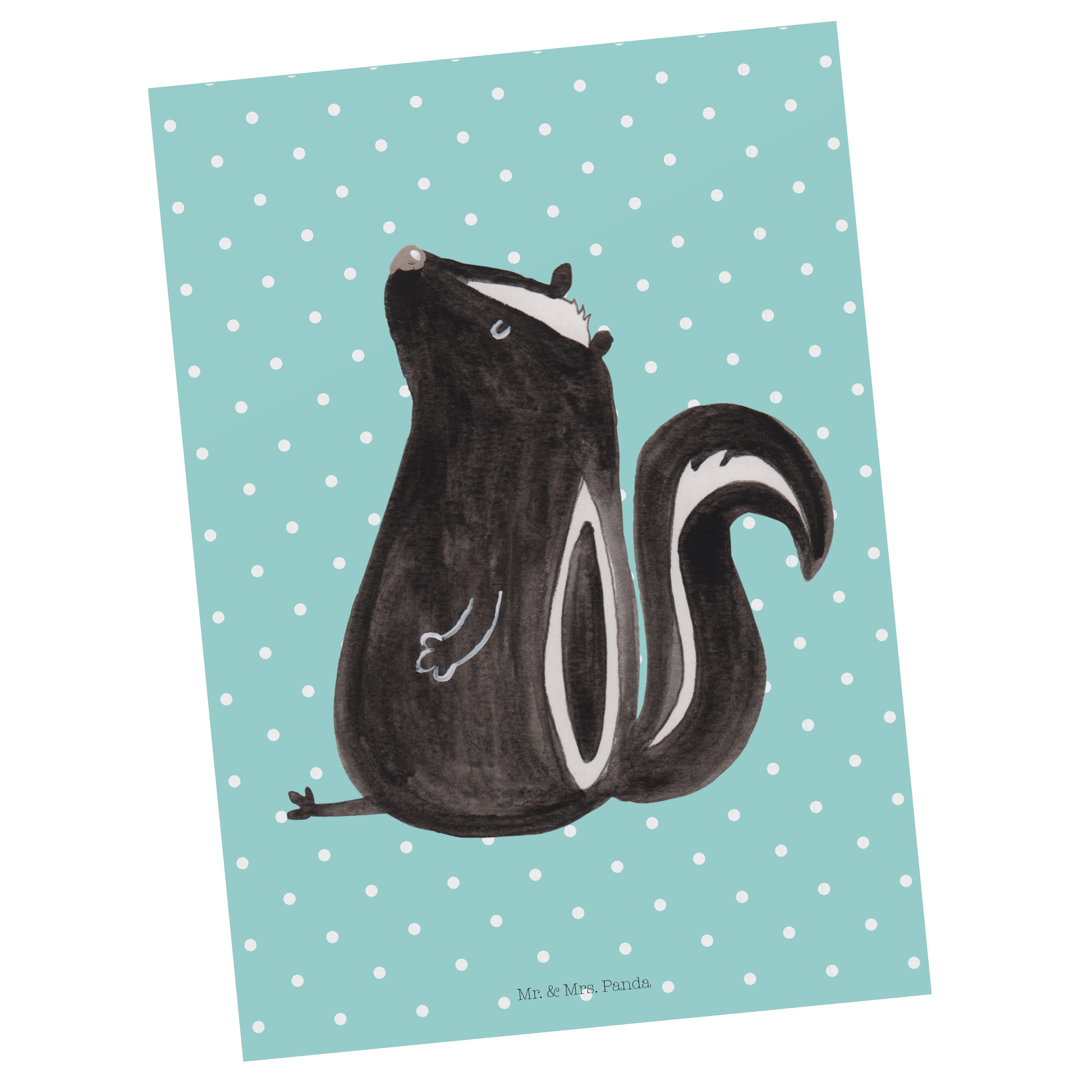 Mr. & Mrs. Panda Postkarte Stinktier sitzend - Türkis Pastell - Geschenk, Einladungskarte, Wildt