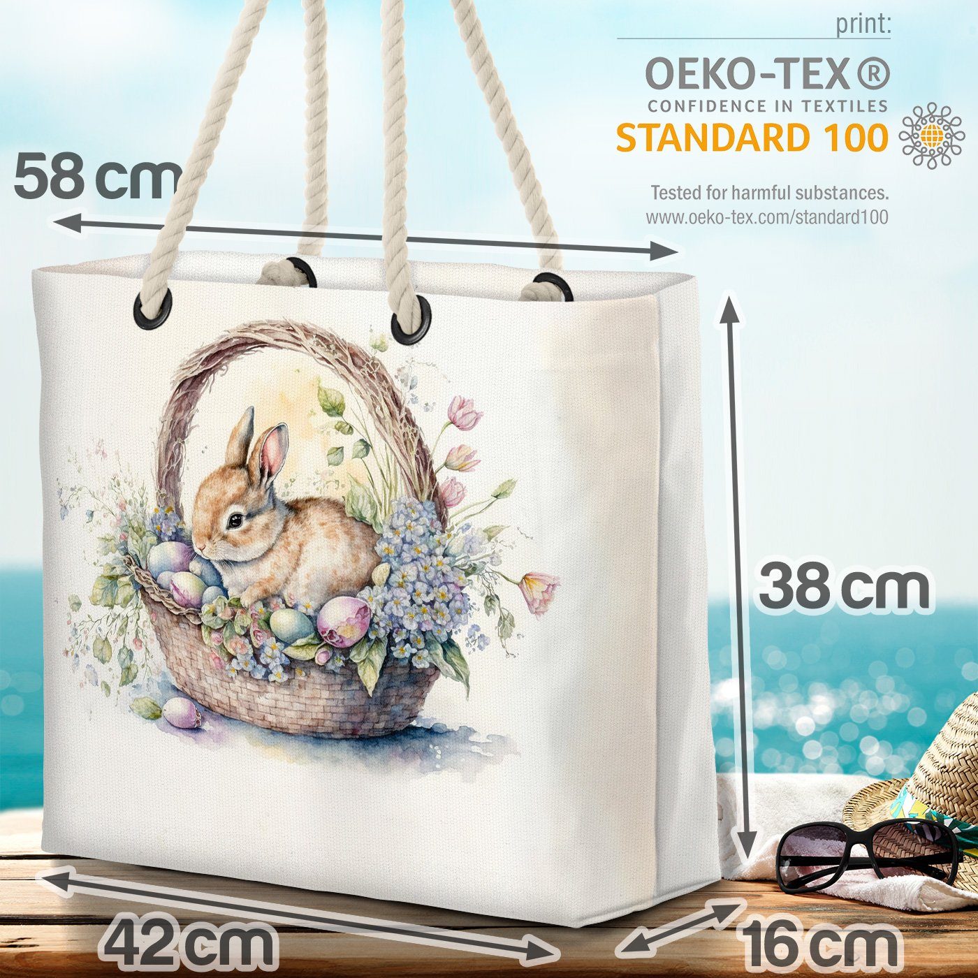Beach Ostern Strandtasche Einkaufstasche (1-tlg), Tasche Kleiner Bag Hase Osterkorb VOID