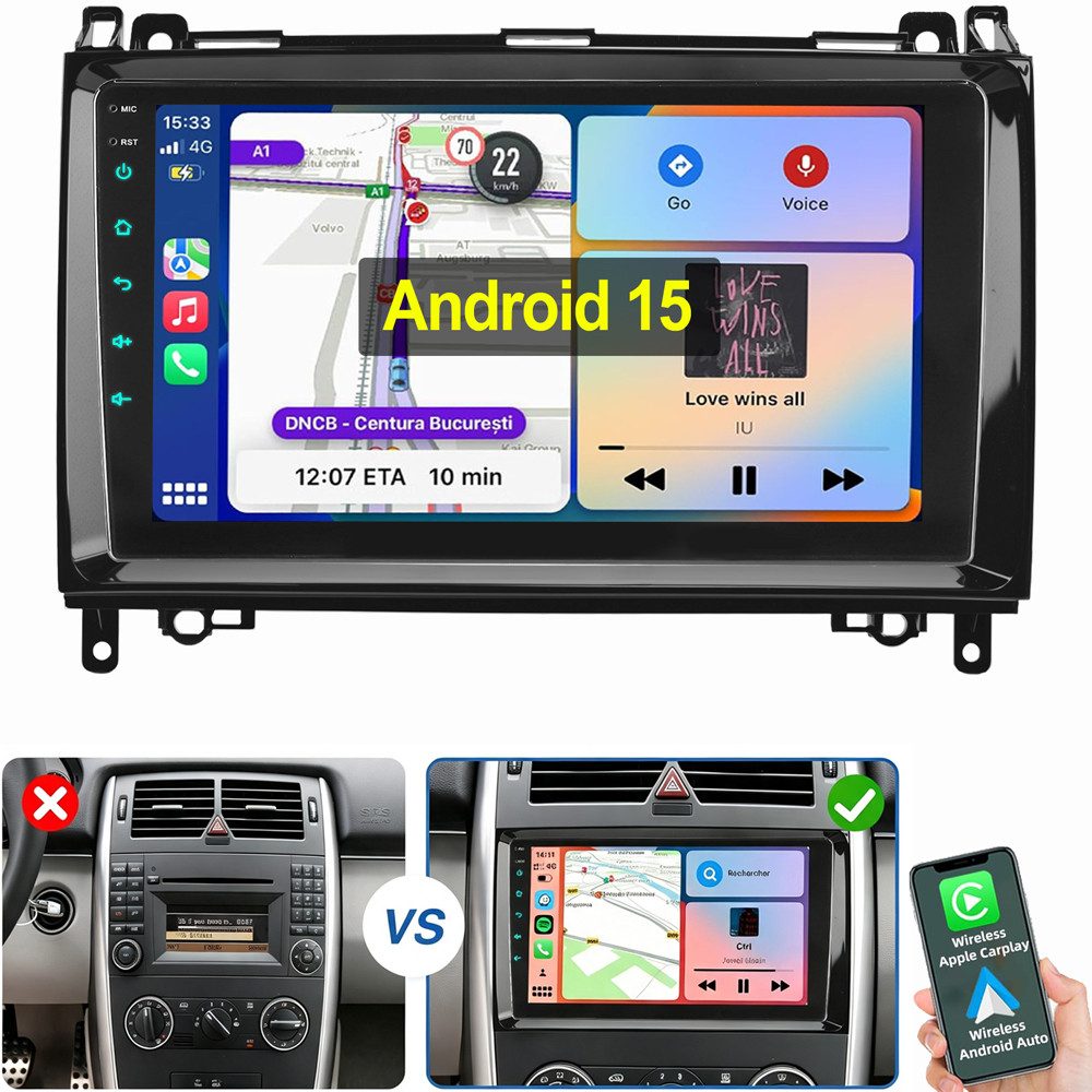 ESSGOO Für Benz A/B Klasse W169 W639 W245 W906 Vito Android 15 Autoradio (RDS, Digitalradio (DAB), FM, AM, 2 DIN Carplay Bluetooth Navigationsgeräte Rückfahrkamera(optional)