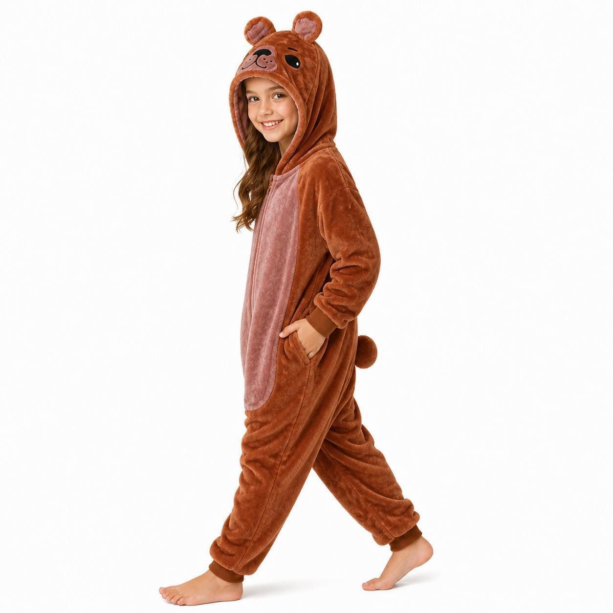 Corimori Jumpsuit Flauschiges Bären-Kostüm für Kinder, Karneval Fasching Kostüm Onesie (2-tlg) Jumpsuit, Pyjama, Fasching, Kigurumi, Tierkostüme, Bär "Wimfred"