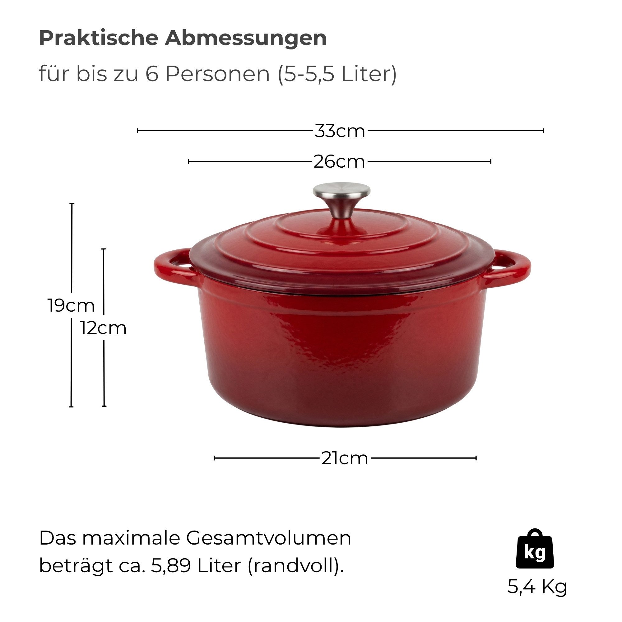 osoltus Kochtopf osoltus Bräter Schmortopf Gusseisen Topf 26cm 5,9 Liter Emaille – Bild 3 von 5