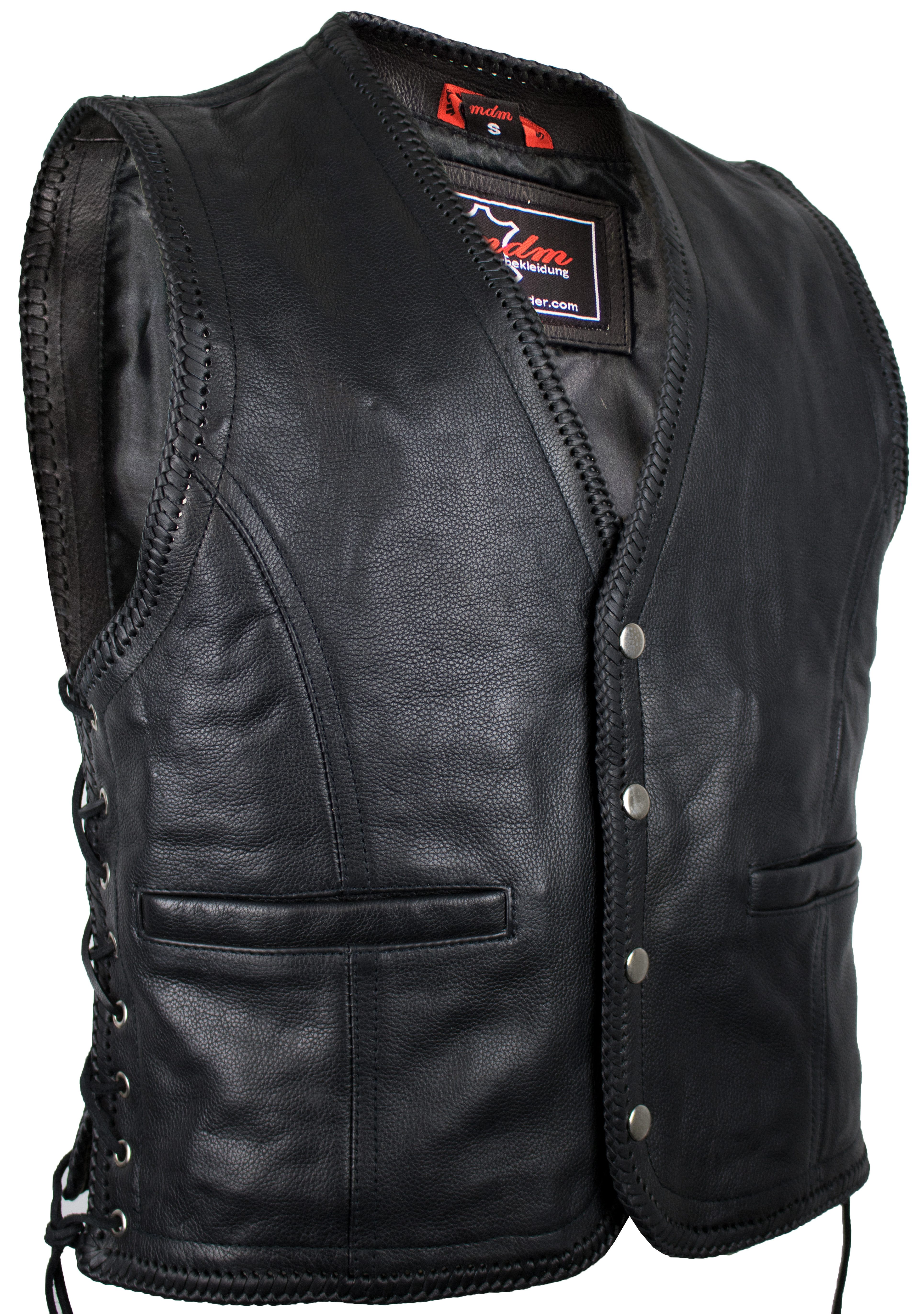 MDM Lederweste Druckknopf Biker Lederweste günstig online kaufen