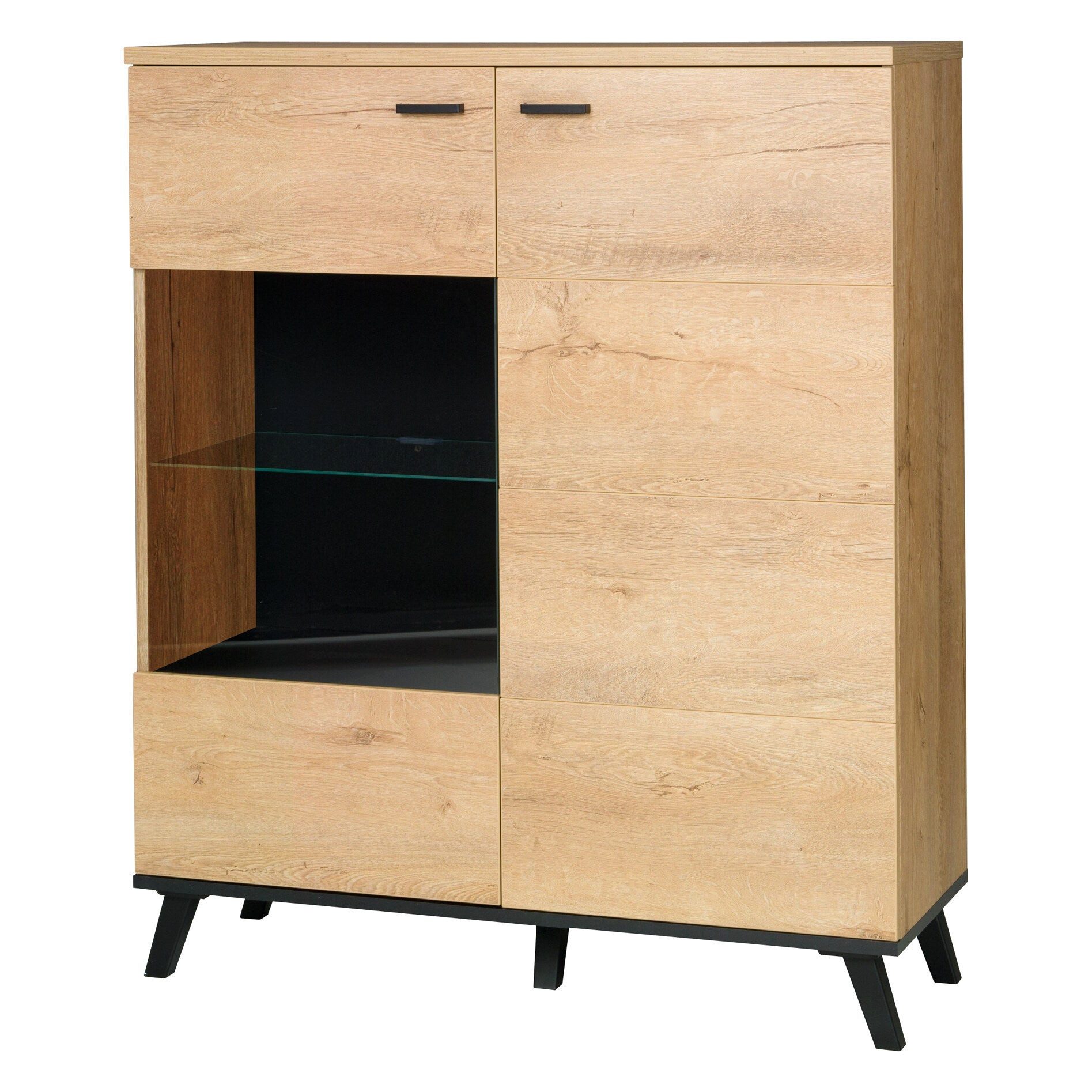 ROYAL24_MARKT Vitrine John Vitrine 101 cm mit Glastür und Tür – Eiche Lefkas / Schwarz