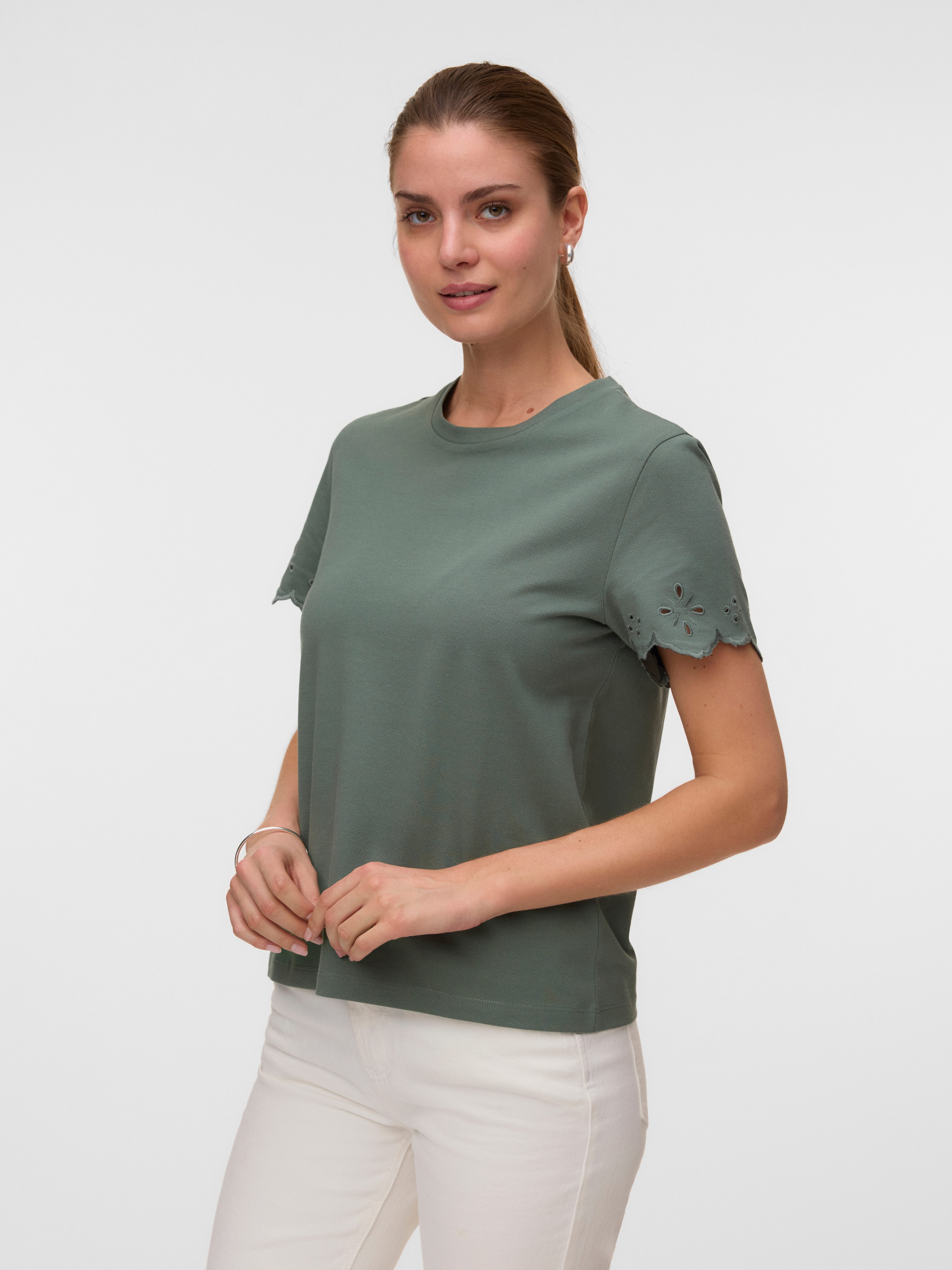 Vero Moda Kurzarmshirt VMLOUISE SS TOP JRS Baumwolle, regular fit
