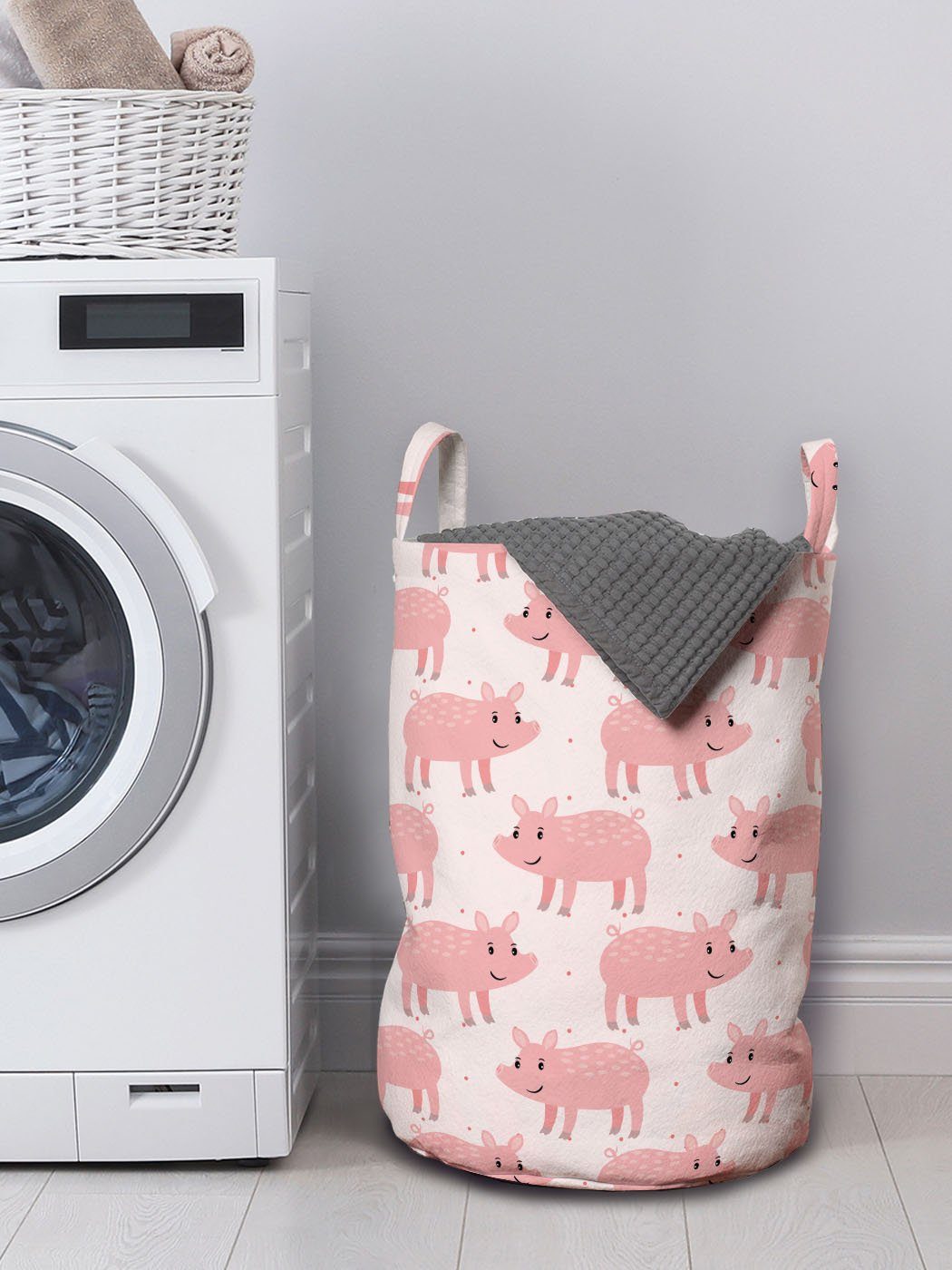 Abakuhaus Wäschesäckchen Wäschekorb mit Griffen Pastellmuster Lustige Kordelzugverschluss Waschsalons, für Schwein Ferkeln