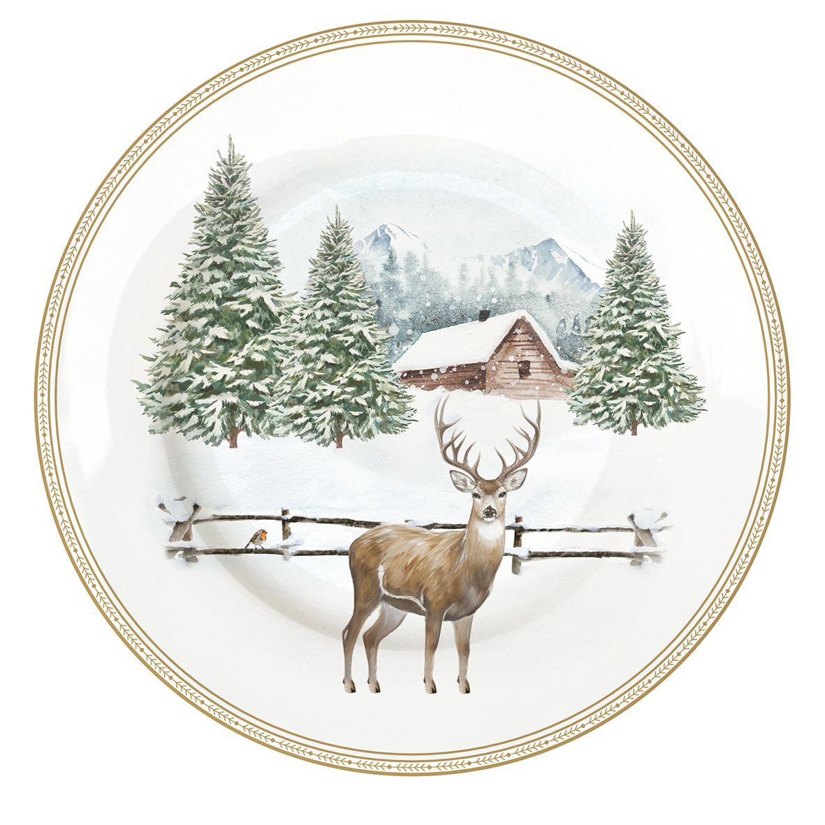 EasyLife Kuchenteller White Forest, Spülmaschinengeeignet, Weiß, Winterwald, ⌀ 19cm, Weiß, Winterwald, H: