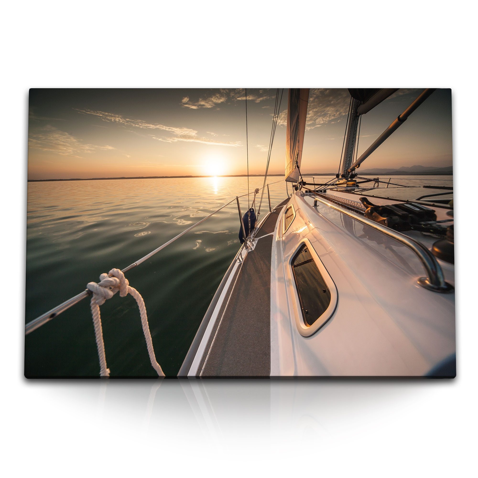 Leinwandbild 120x80cm Wandbild auf Leinwand Segelschiff Segeljacht Meer Sonnenunter