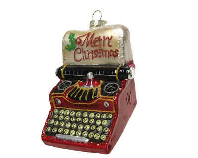 Decoris season decorations Christbaumschmuck, Christbaumschmuck Glas Schreibmaschine Merry Christmas 11cm rot