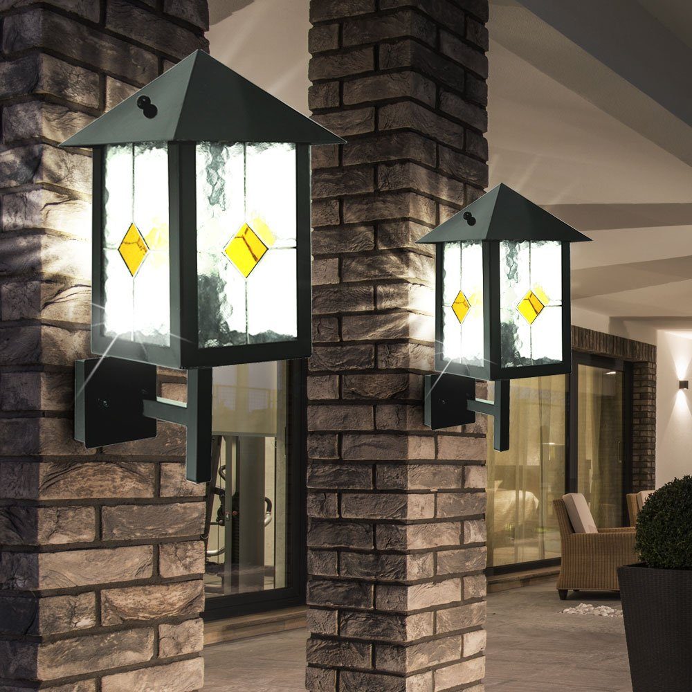 inklusive, Watt Stil- Leuchtmittel Lampe 7 Landhaus etc-shop Warmweiß, Leuchte Tiffany Wand Außen-Wandleuchte, LED Außen