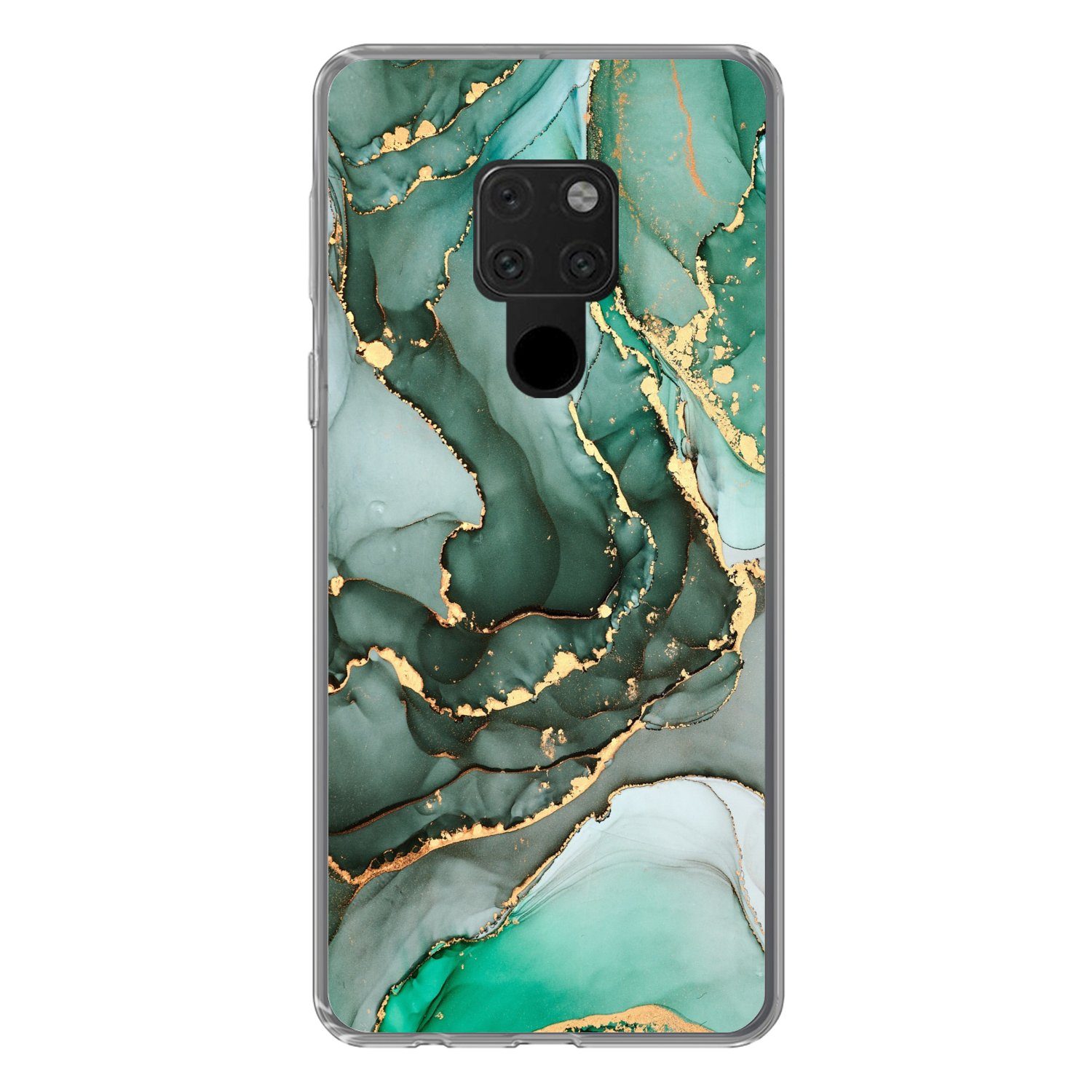 MuchoWow Handyhülle für Huawei P40 Lite Gold - Marmor - Grün - Luxus - Marmoroptik - Grau, Handy Case, Silikon, Bumper Case Dünn