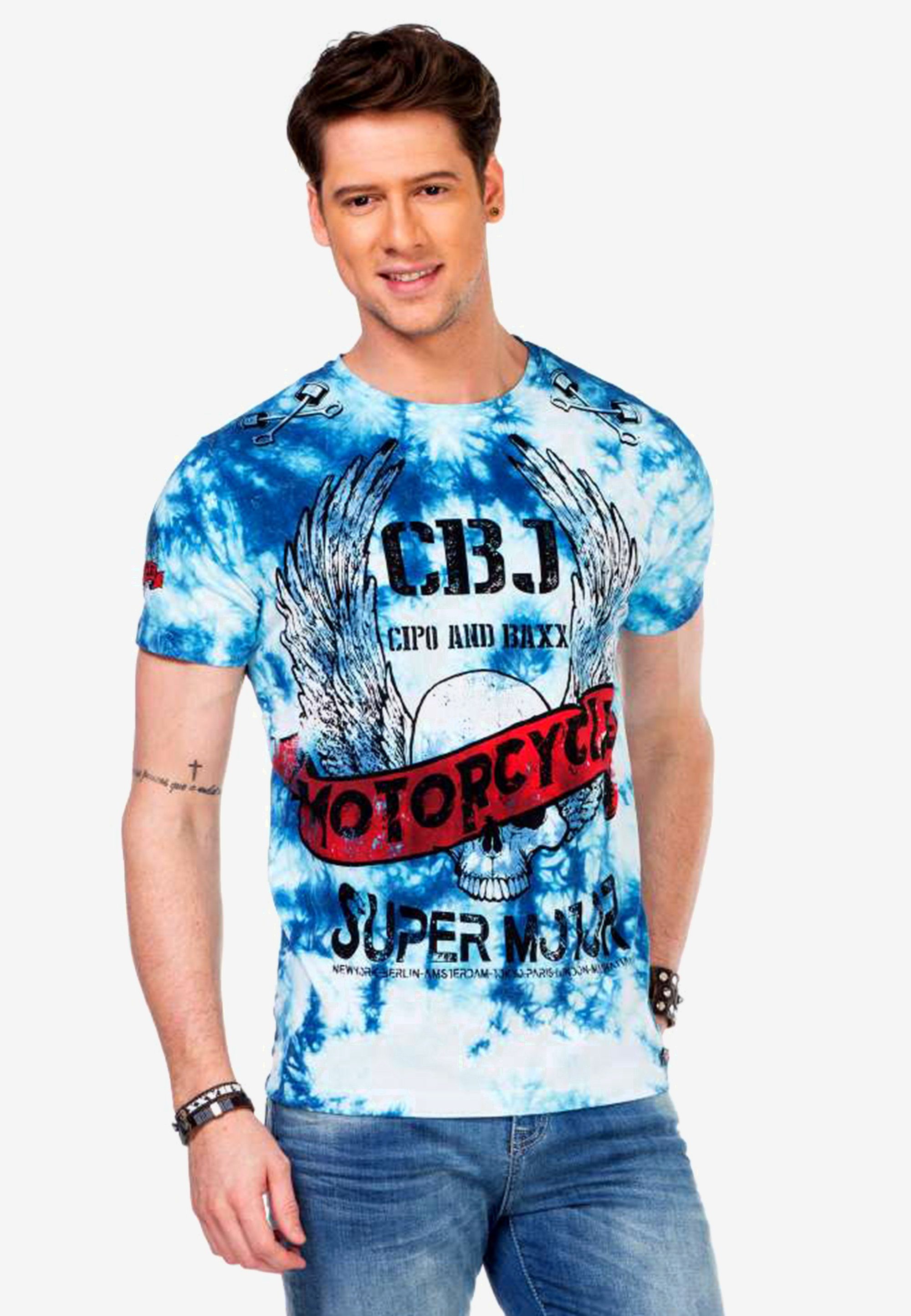 Cipo & Baxx blau Motorcycle-Prints coolen mit T-Shirt