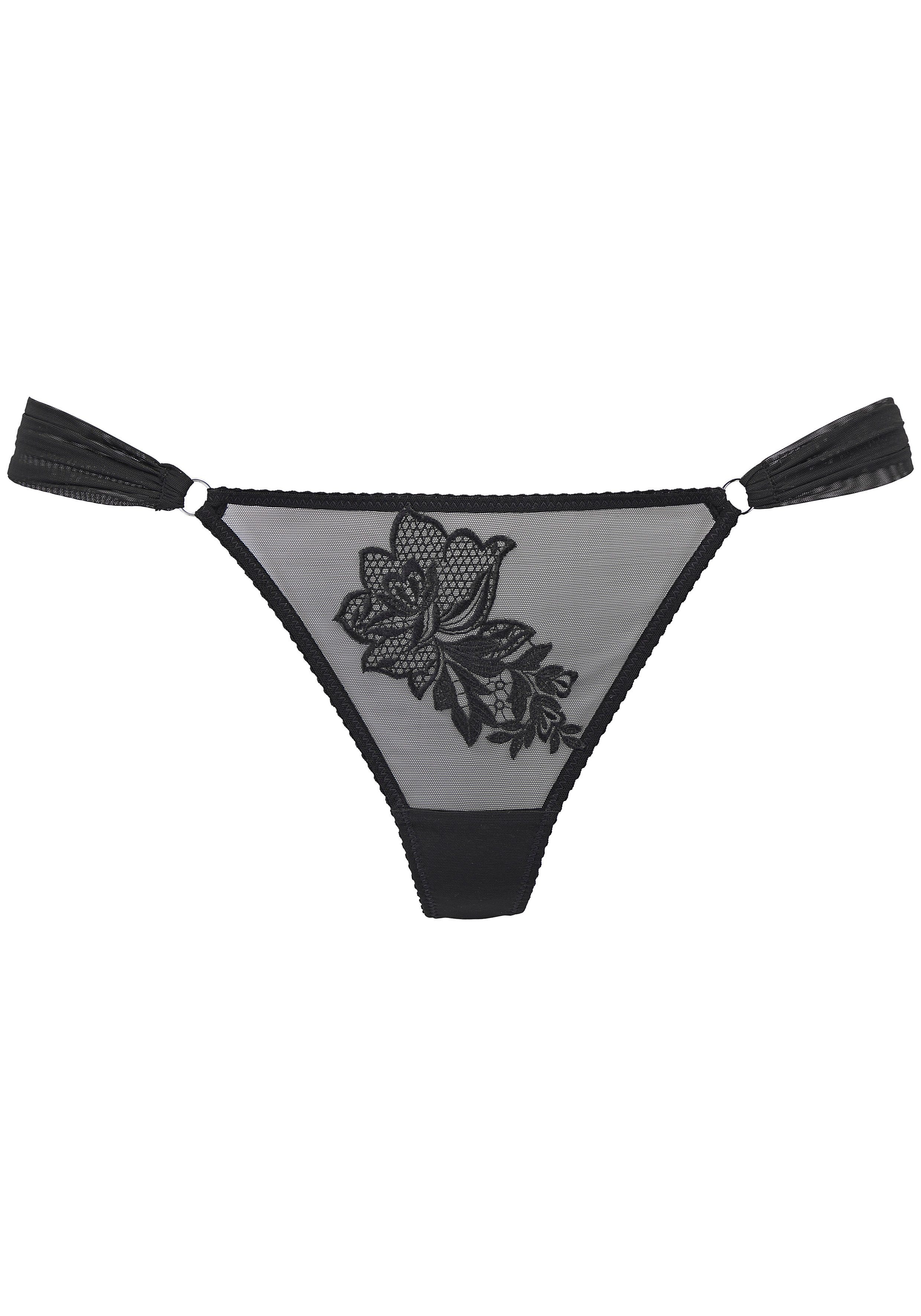 LASCANA String Paulina aus transparentem Mesh mit platzierter Blumen-Applikation