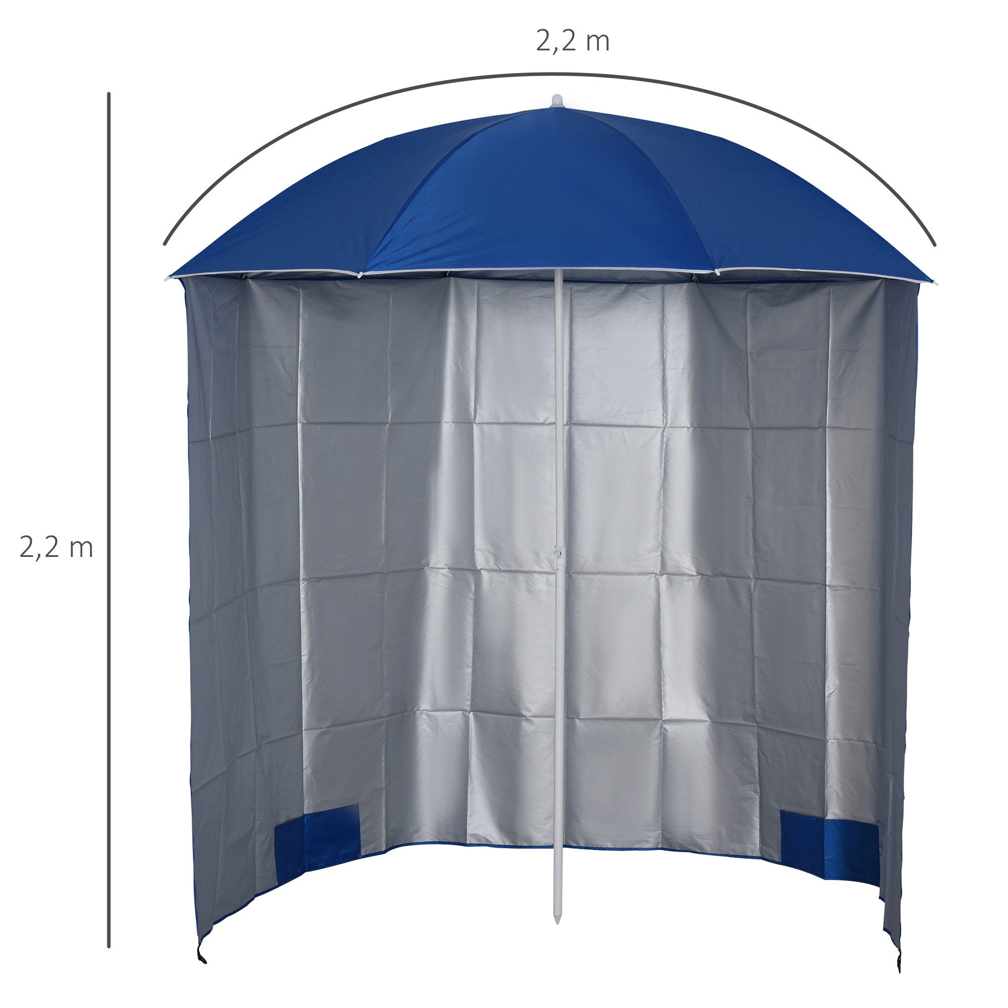 Outsunny Sonnenschirm Sonnenschutz mit Seitenwand, Strand,Polyester, Blau, LxB: 220x220 cm, Sonnenschutz, Strandschirm, Φ2,2 x H2,2m