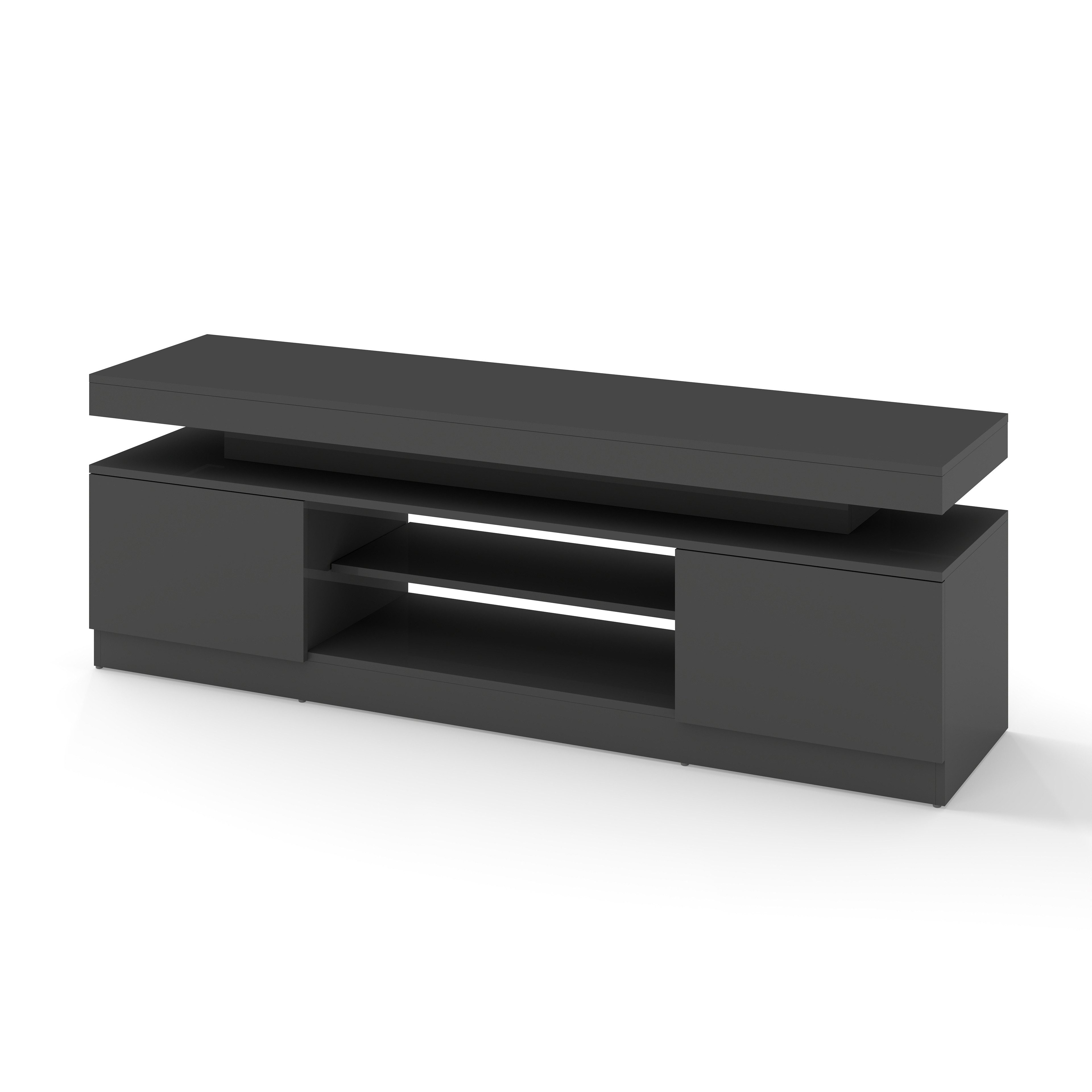 Sunsitt TV-Schrank 160 cm TV-Schrank (Weiß TV-Board mit 2 Fach, TV-Regal für Fernseher bis zu 65 Zoll) TV Kommode für Wohnzimmer, Esszimmer, Schlafzimmer, Schwarz