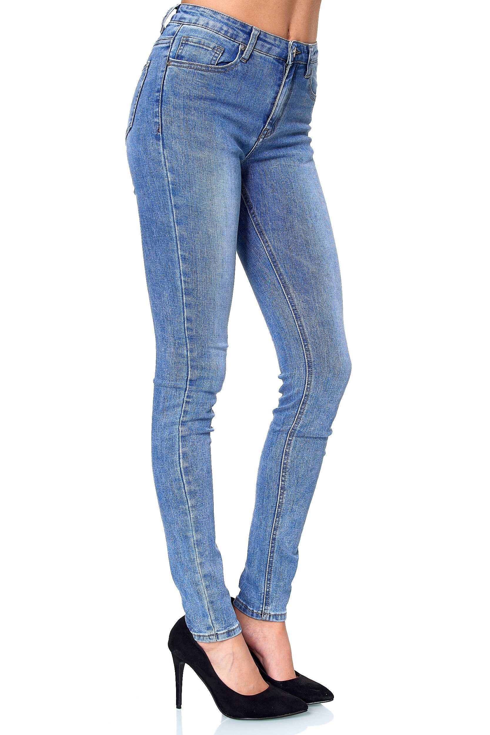 Hose (1-tlg) Waist Damen Elara High Blau-56 EL09D2 Skinny-fit-Jeans (8XL) Elara Skinny Jeans